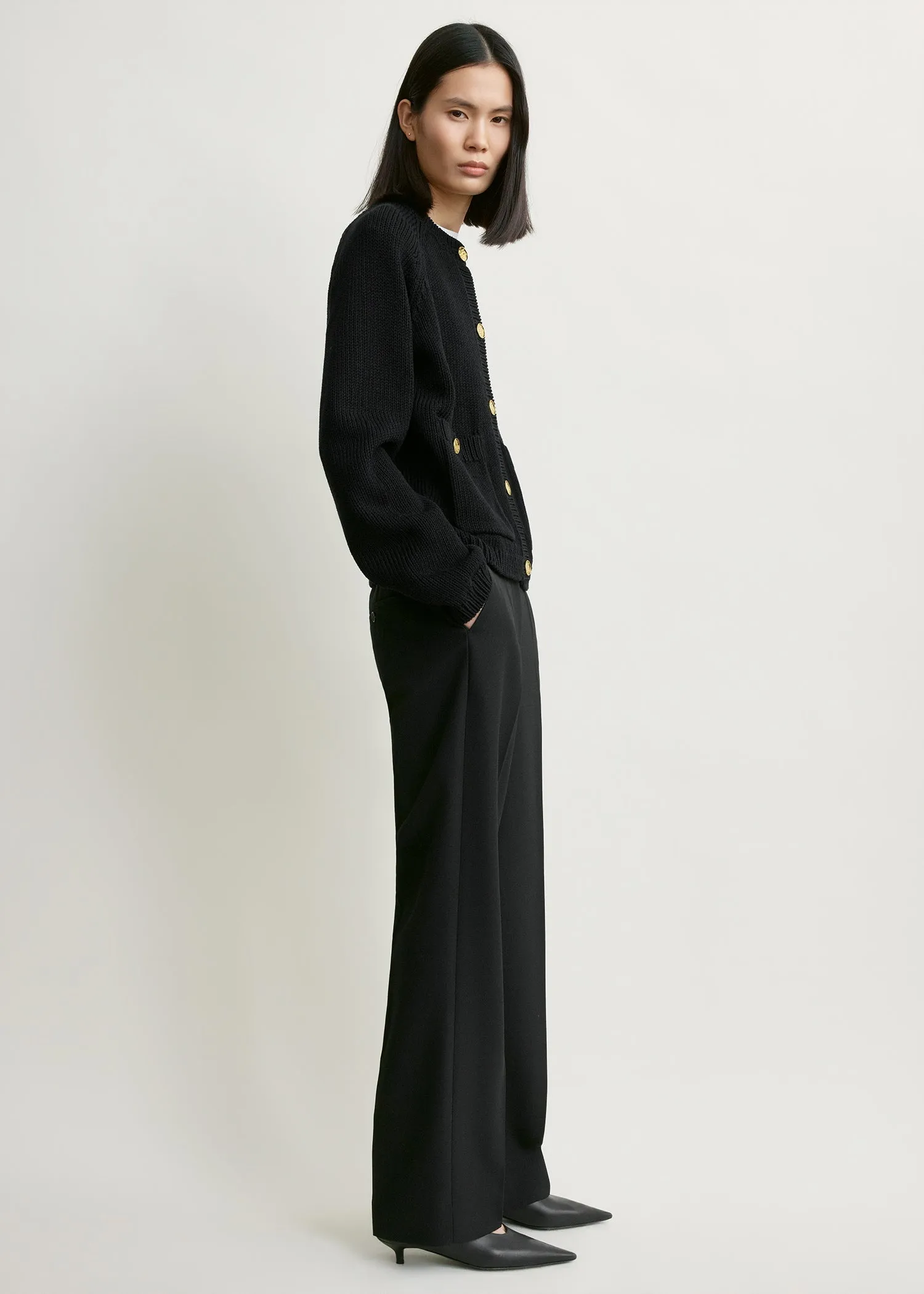 Hammered button cotton cardigan black sold by Toteme product image thumbnail 2