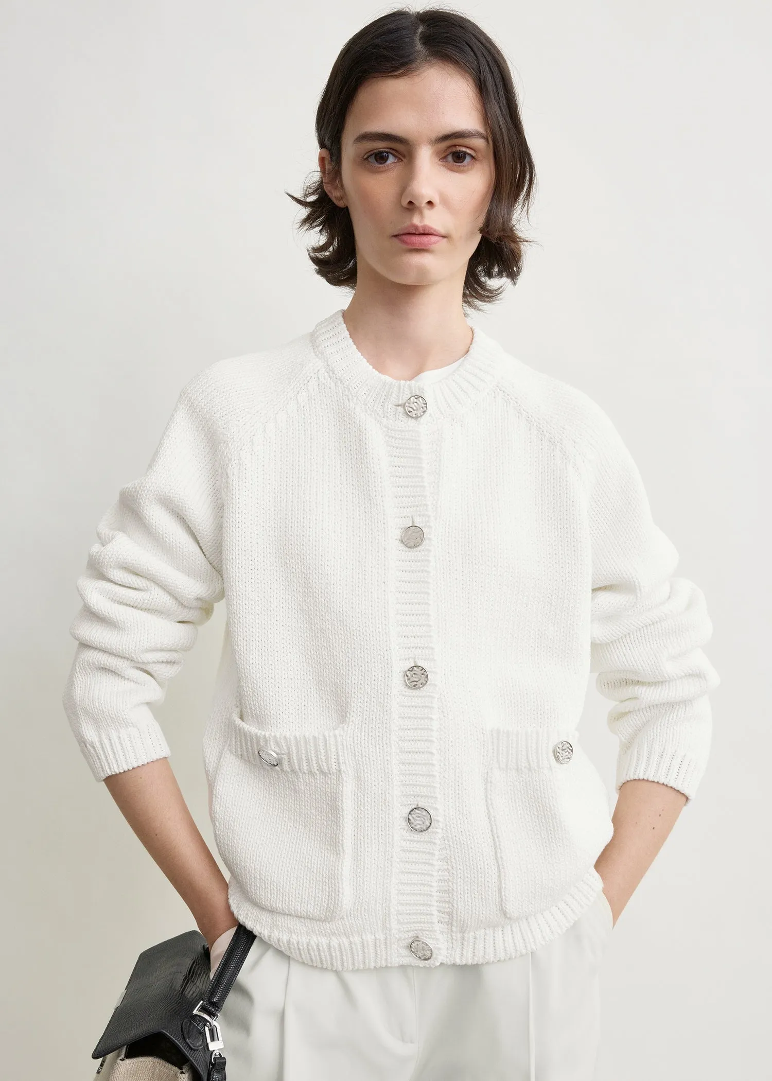 Hammered button cotton cardigan white sold by Toteme product image thumbnail 4