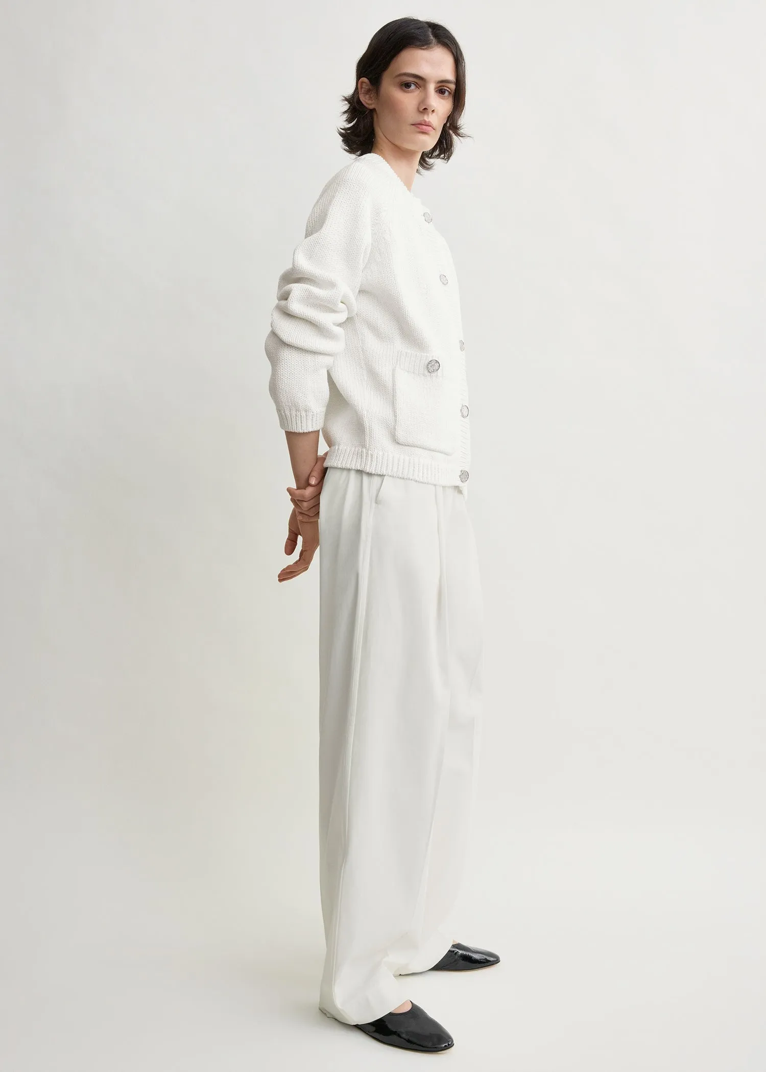 Hammered button cotton cardigan white sold by Toteme product image thumbnail 2