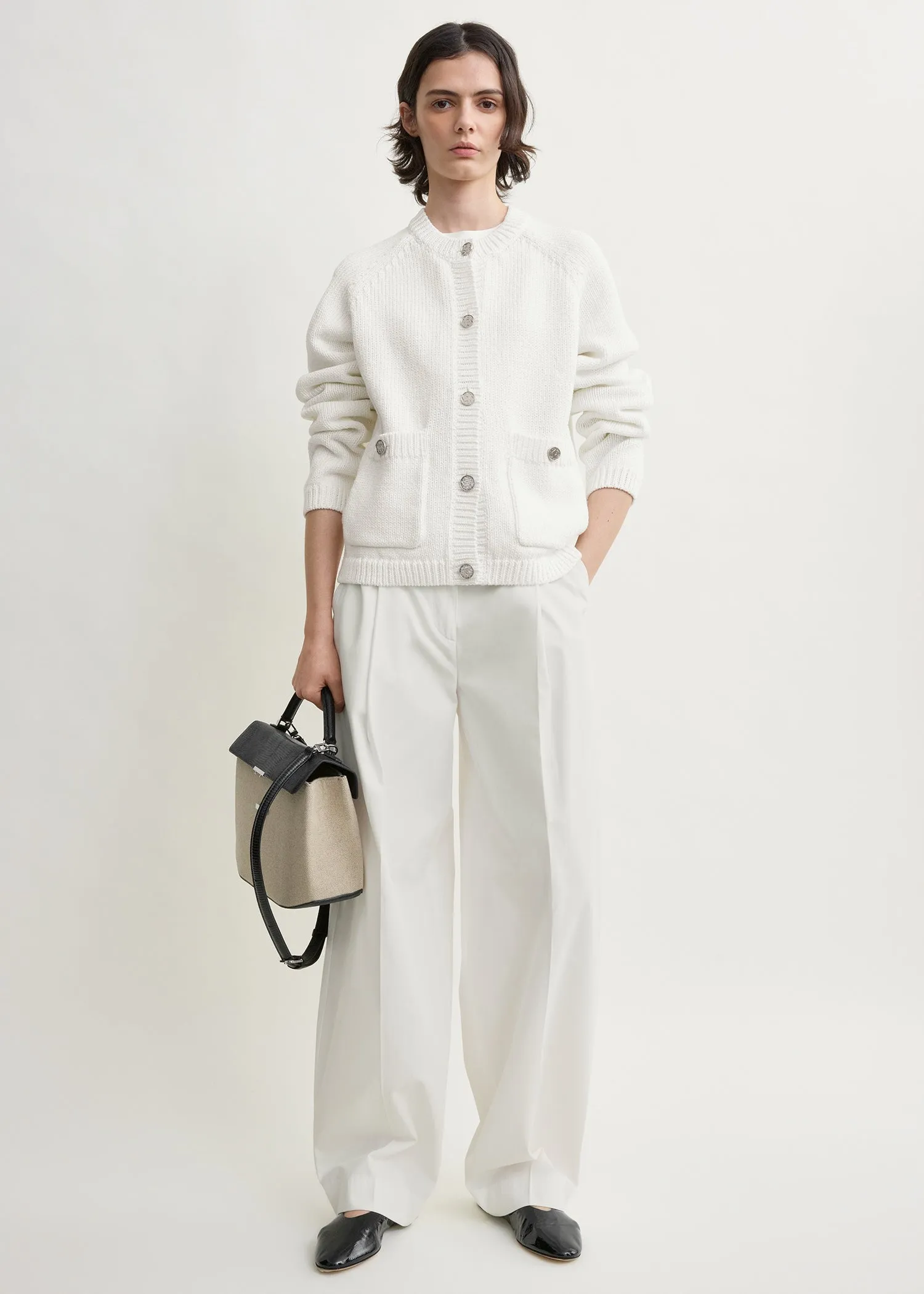 Hammered button cotton cardigan white sold by Toteme