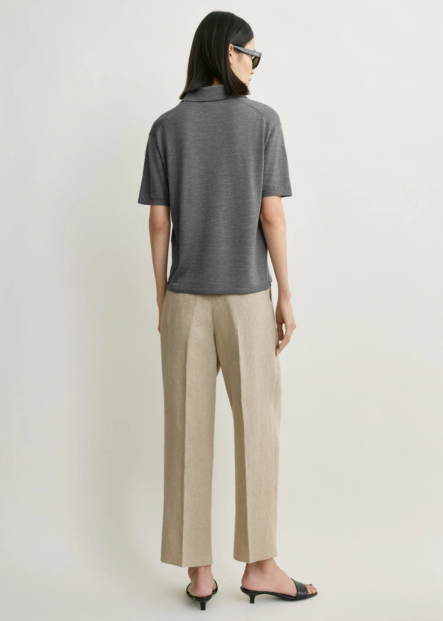 Wool-silk polo shirt grey melange sold by Toteme product image thumbnail 3
