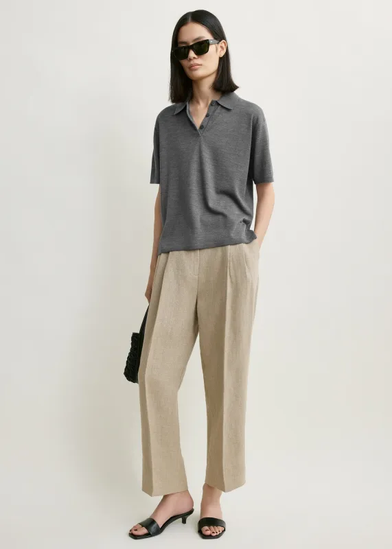 Wool-silk polo shirt grey melange made by Toteme