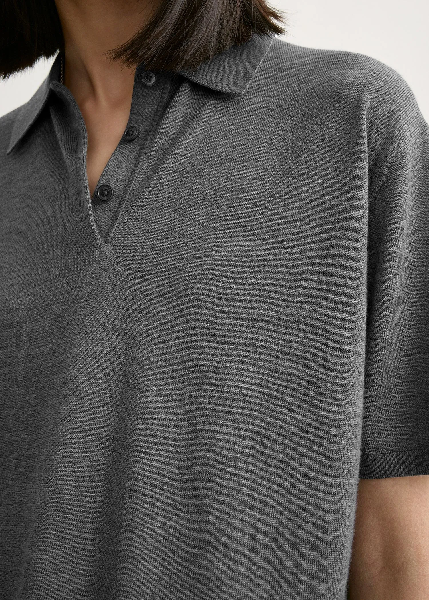 Wool-silk polo shirt grey melange sold by Toteme product image thumbnail 5