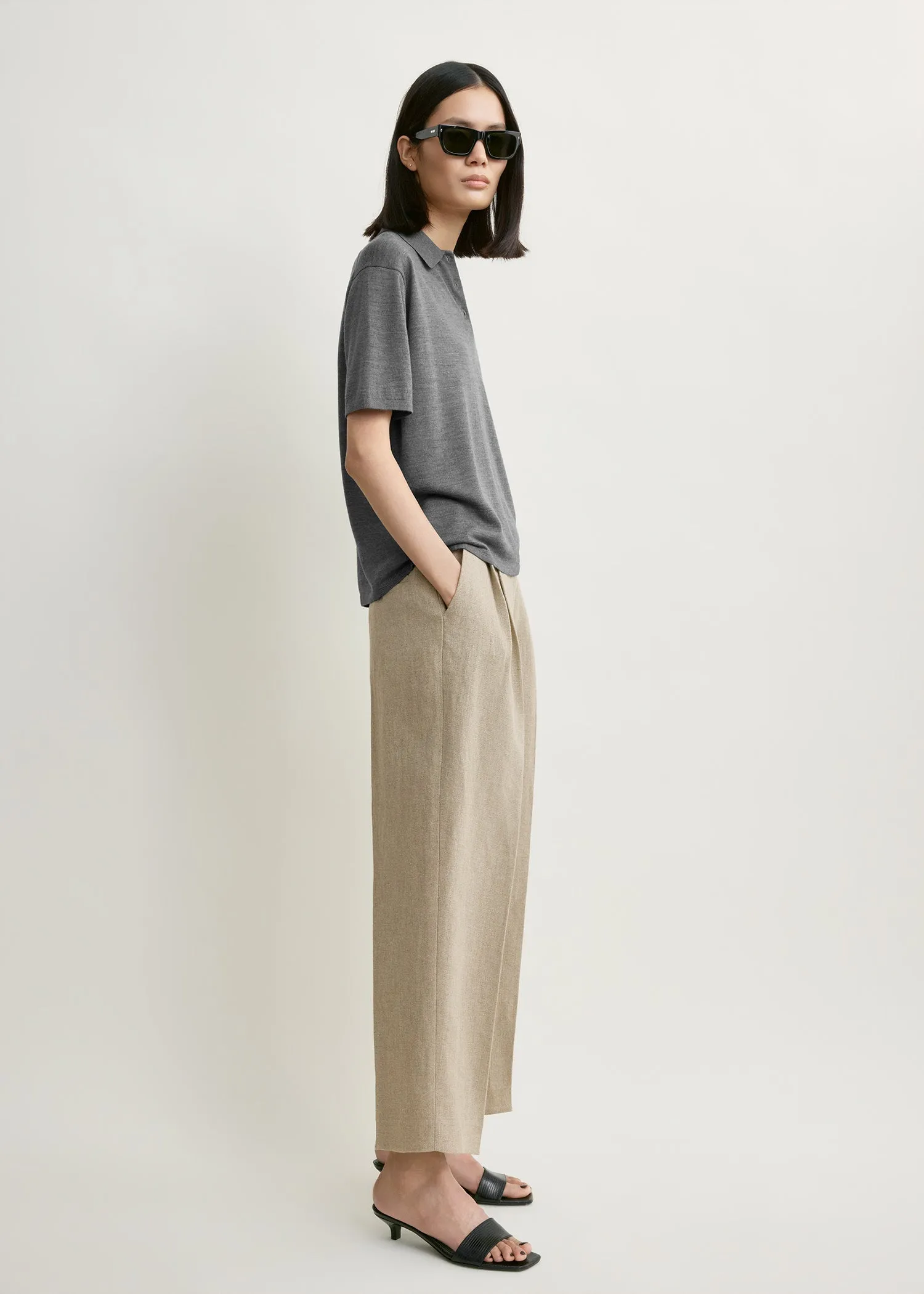 Wool-silk polo shirt grey melange sold by Toteme product image thumbnail 2