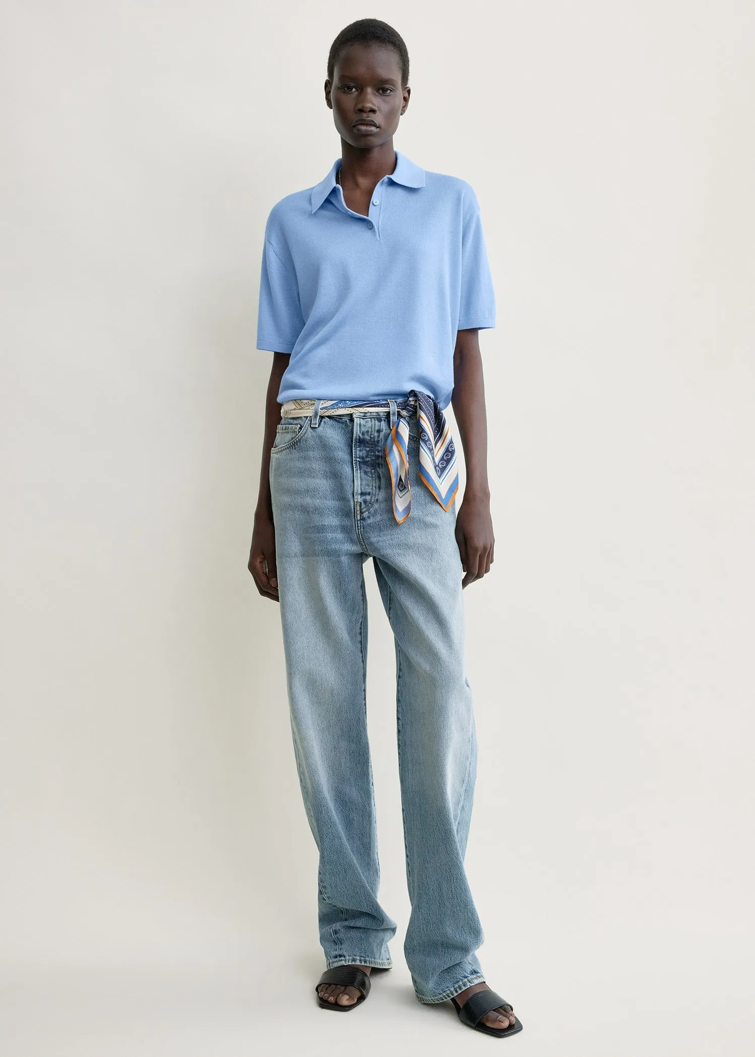 Wool-silk polo shirt blue sold by Toteme product image thumbnail 2