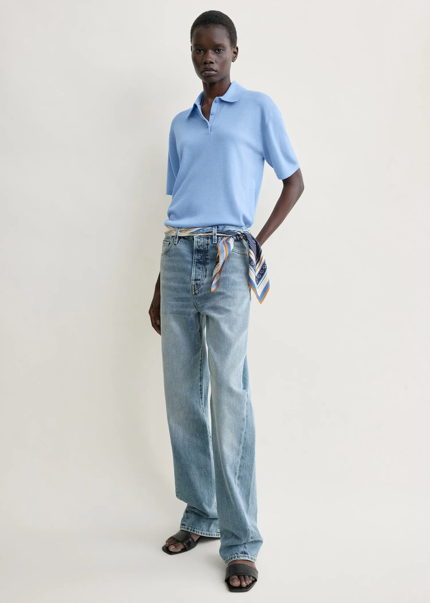 Wool-silk polo shirt blue sold by Toteme