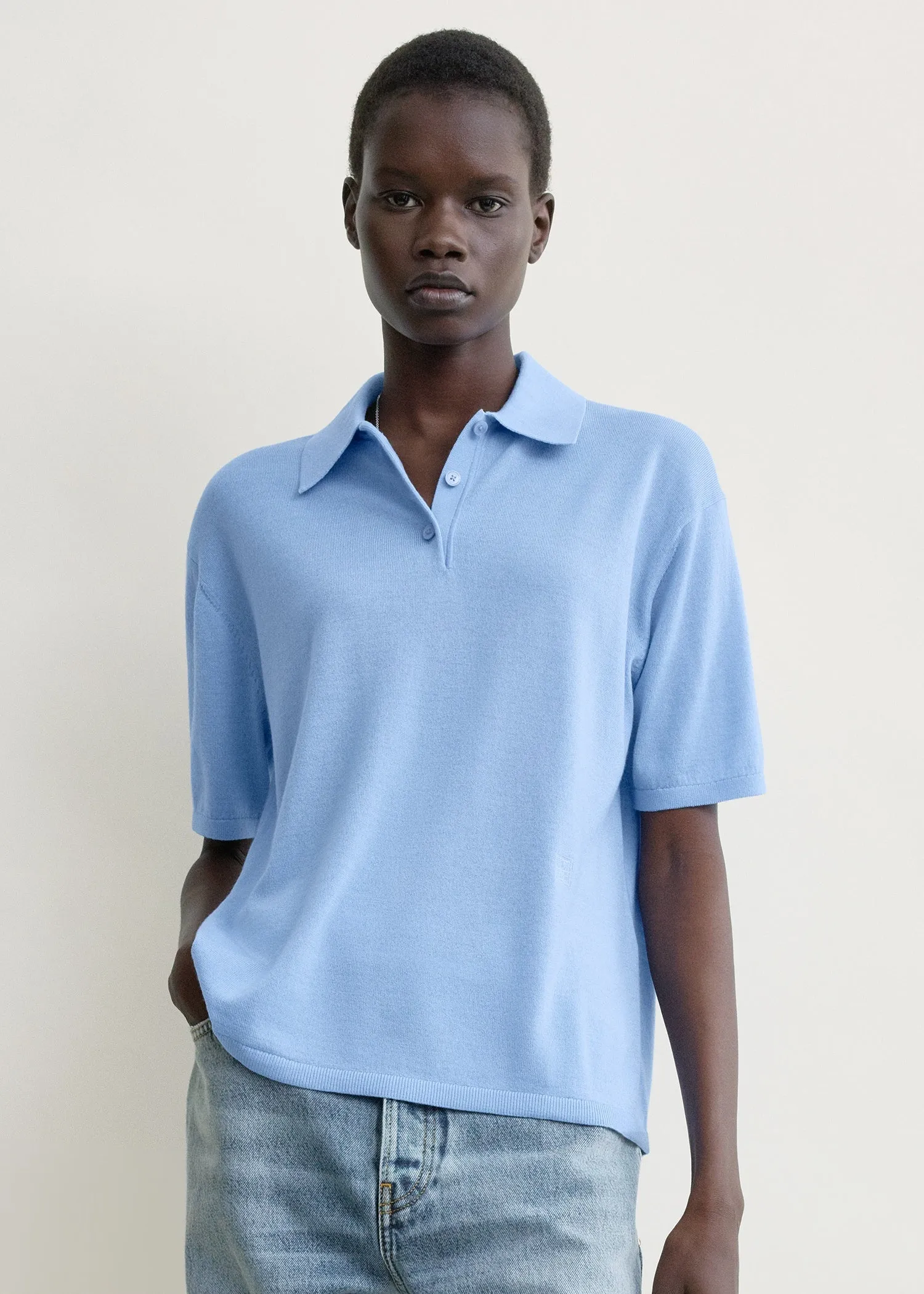 Wool-silk polo shirt blue sold by Toteme product image thumbnail 4