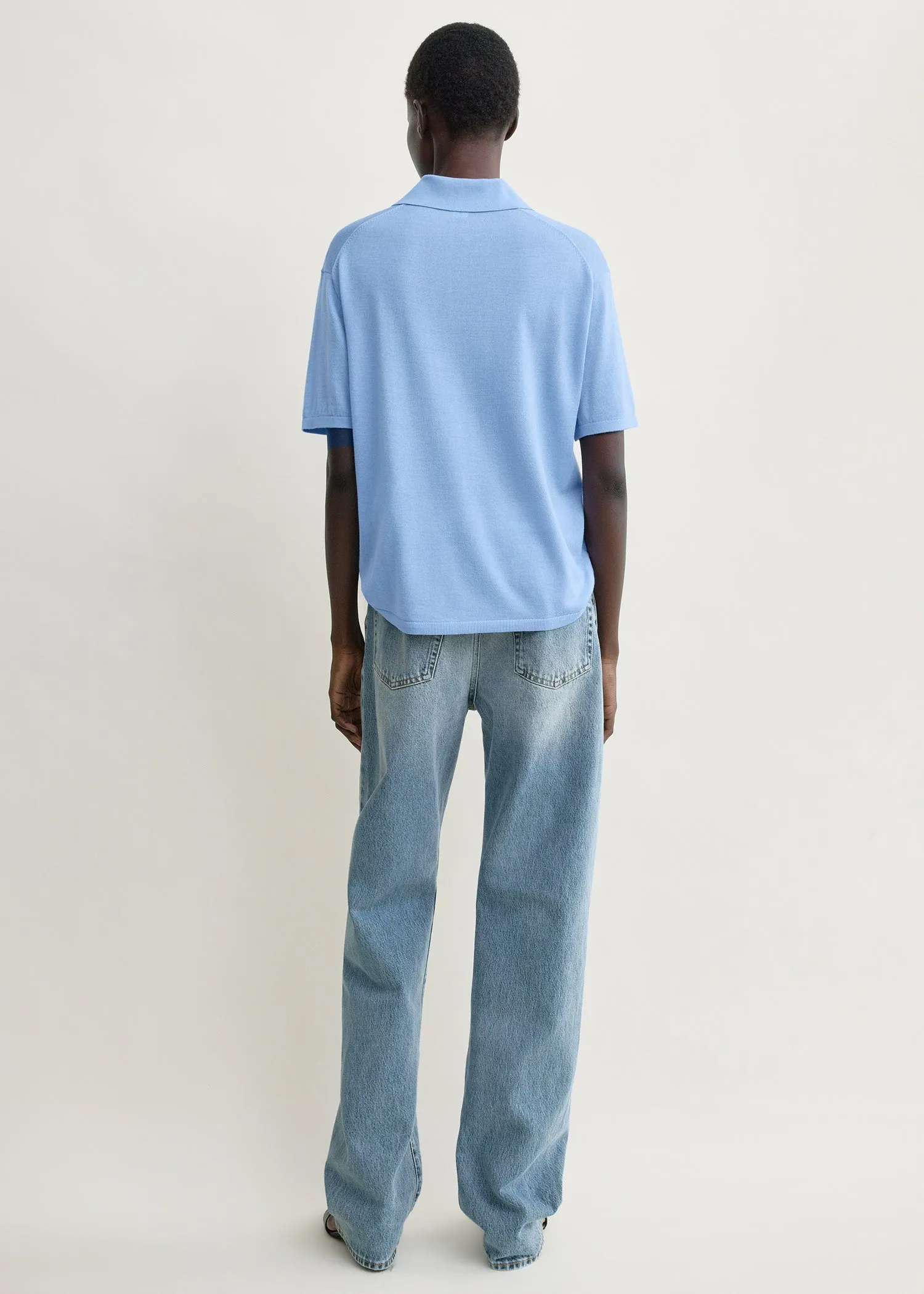 Wool-silk polo shirt blue sold by Toteme product image thumbnail 3