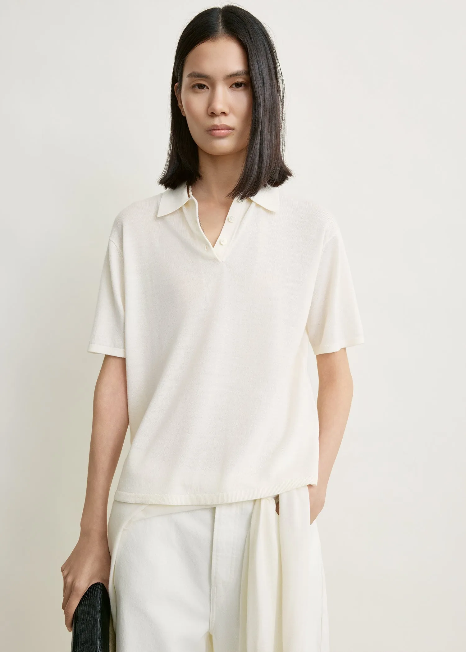 Wool-silk polo shirt white sold by Toteme product image thumbnail 4