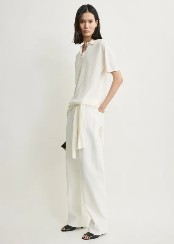 Wool-silk polo shirt white made by Toteme