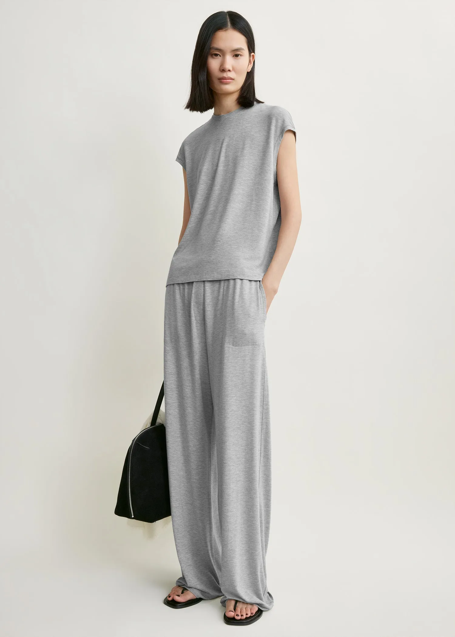 Short-sleeve jersey top pale grey mélange sold by Toteme