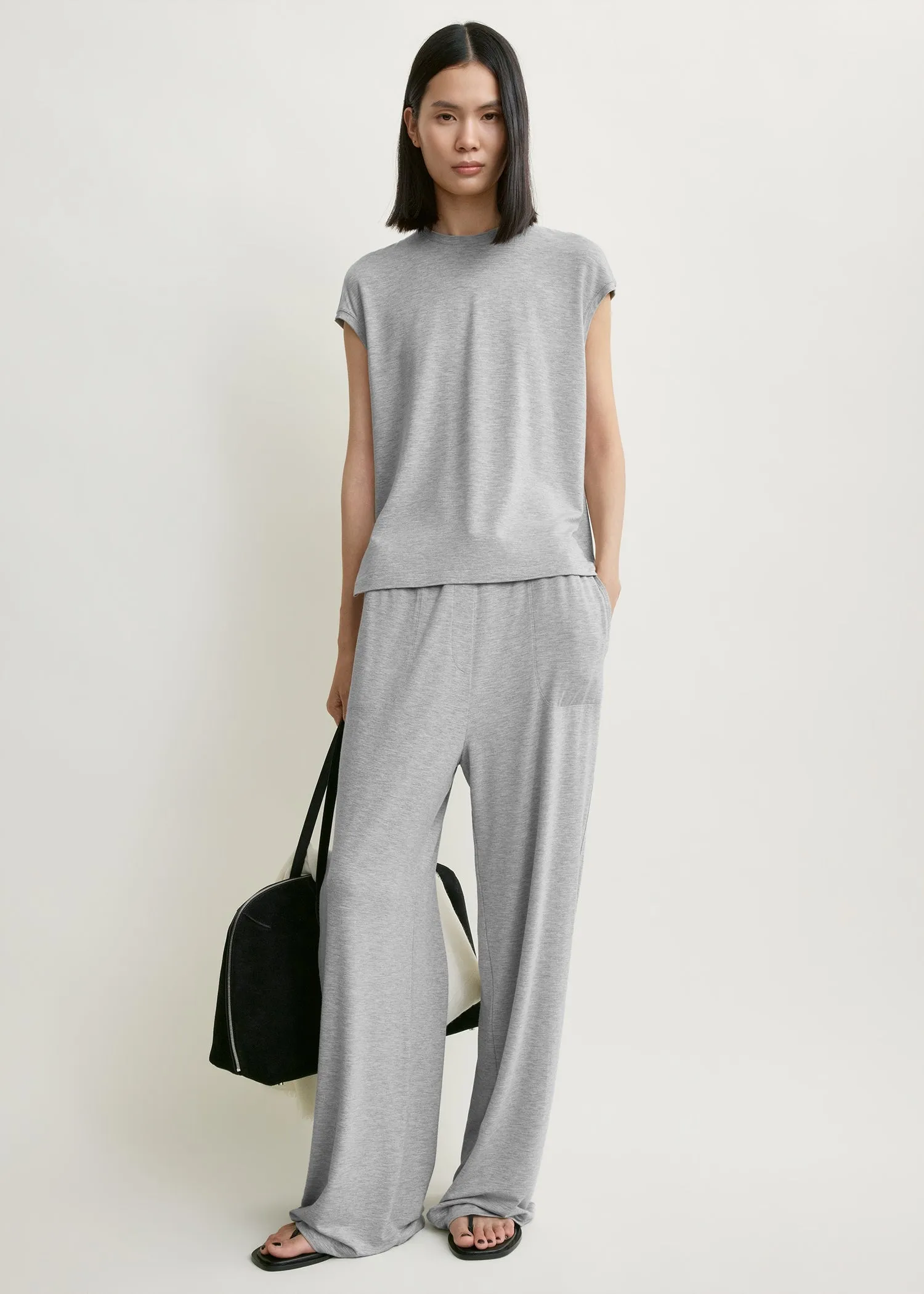 Short-sleeve jersey top pale grey mélange sold by Toteme product image thumbnail 2