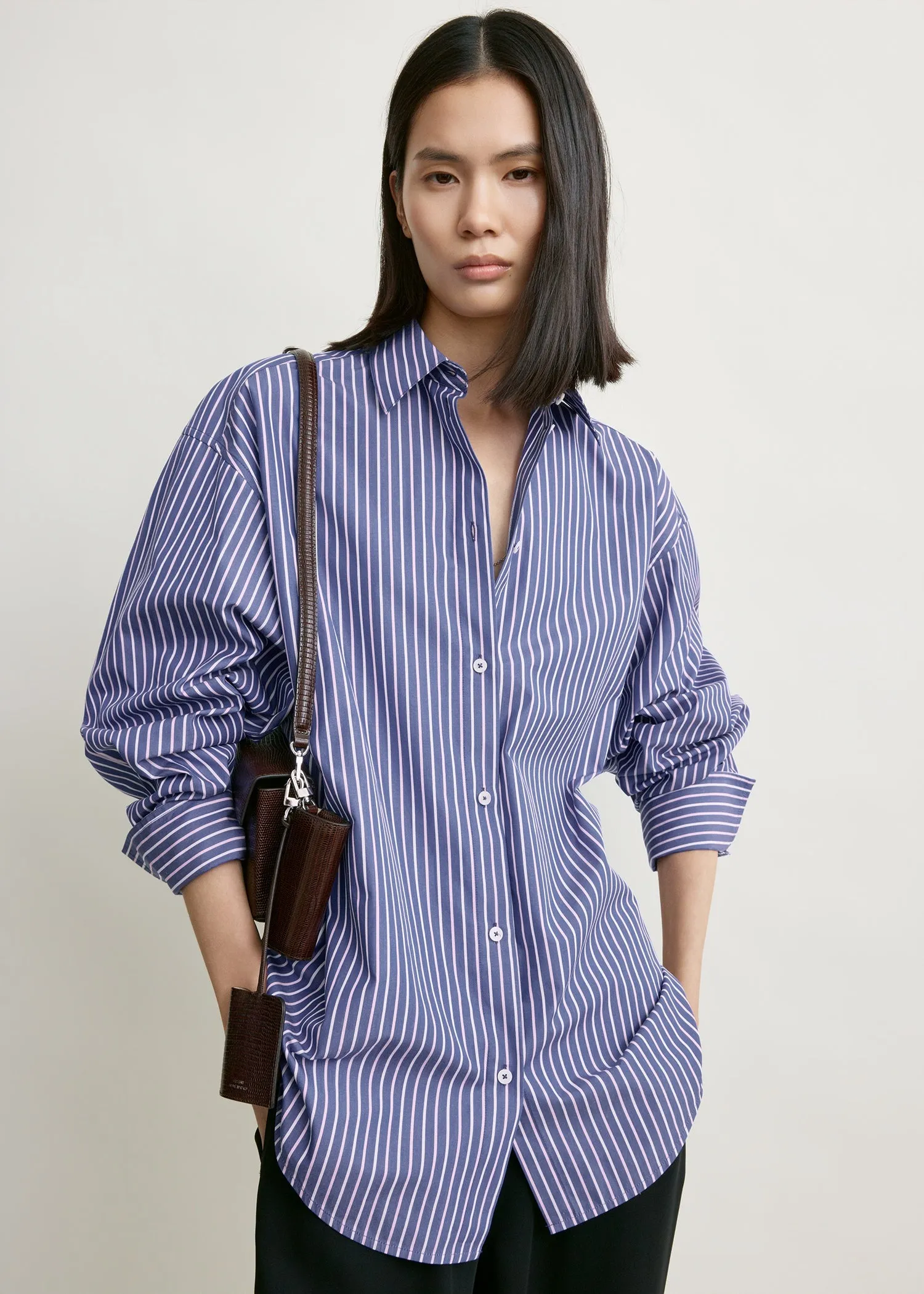 Oversized striped shirt ink/pink sold by Toteme product image thumbnail 4