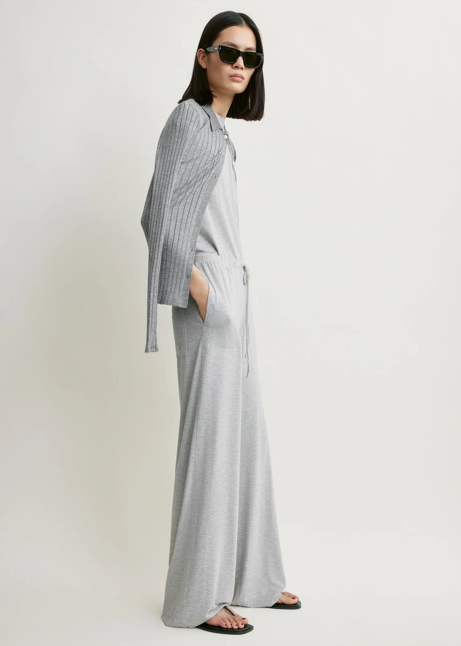 Jersey drawstring trousers pale grey mélange sold by Toteme product image thumbnail 2