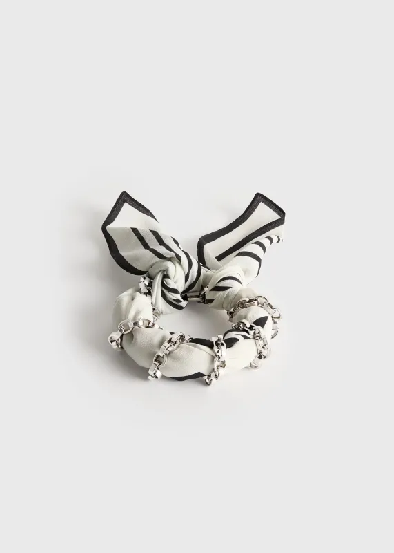 Silk scarf bracelet ecru/black/silver made by Toteme