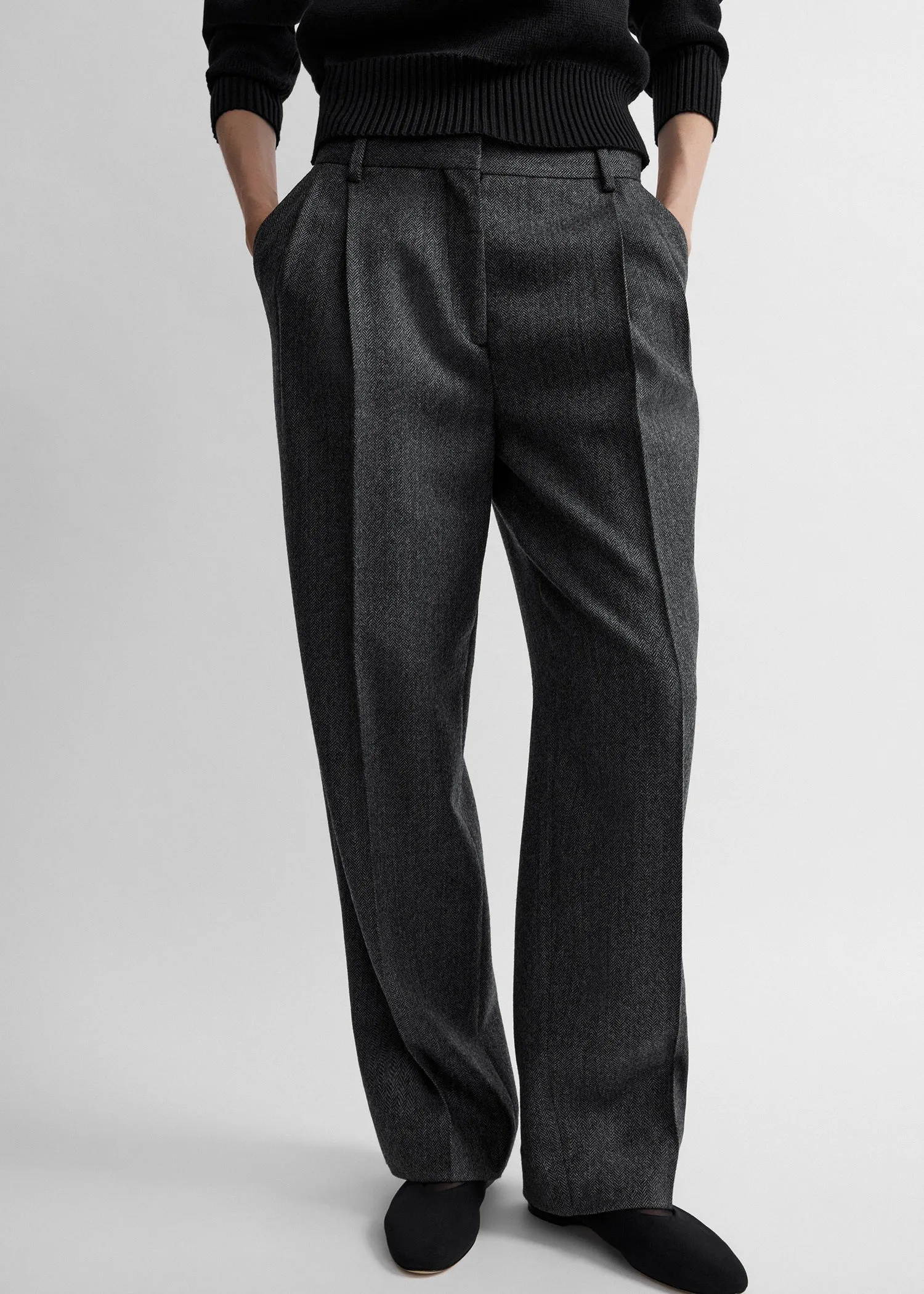 Herringbone double-pleat trousers grey melange sold by Toteme product image thumbnail 4