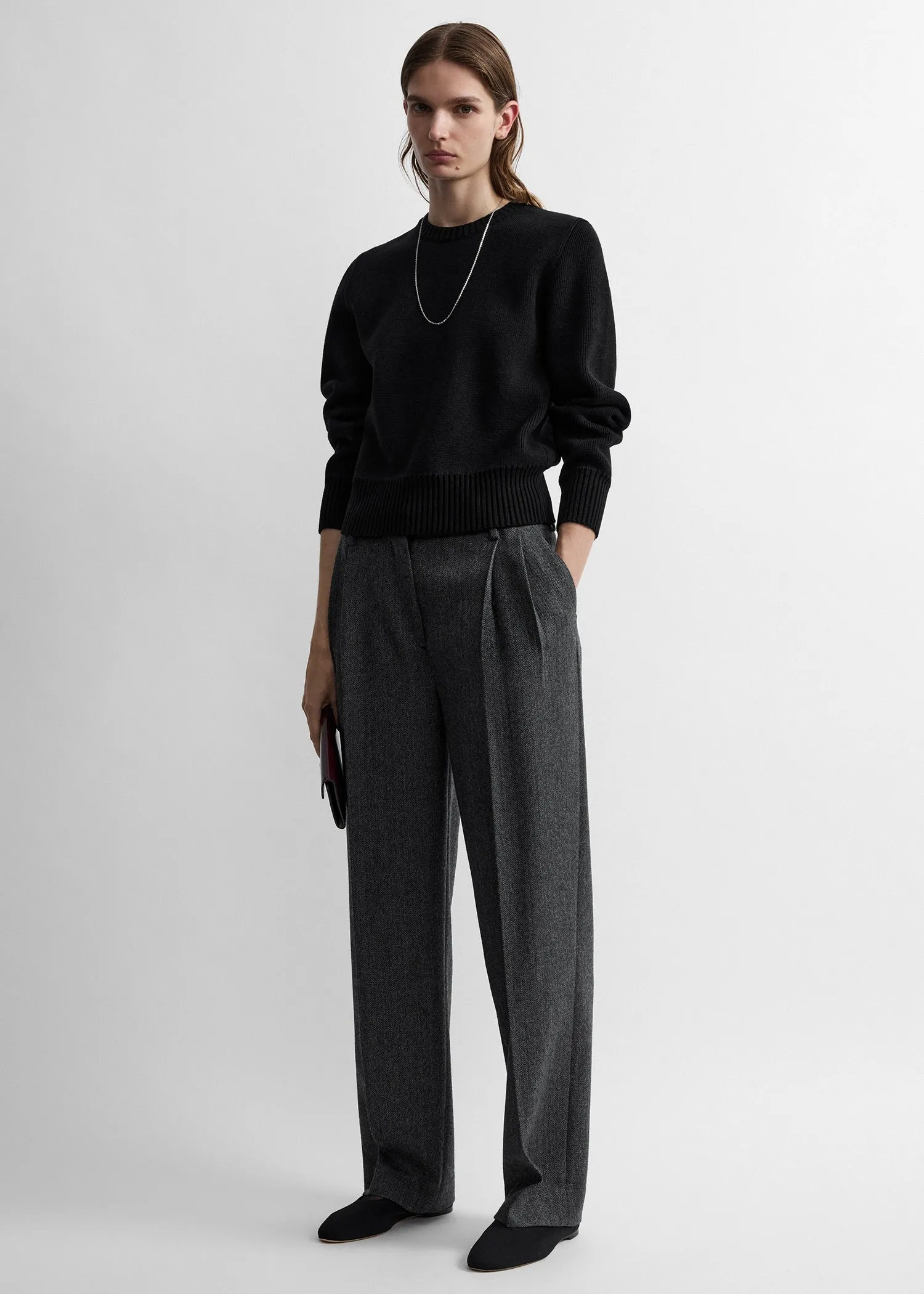 Herringbone double-pleat trousers grey melange sold by Toteme product image thumbnail 2