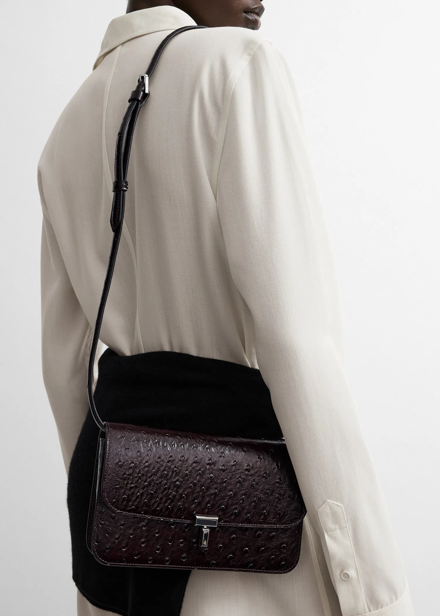 T-lock ostrich-embossed crossbody bordeaux sold by Toteme product image thumbnail 3
