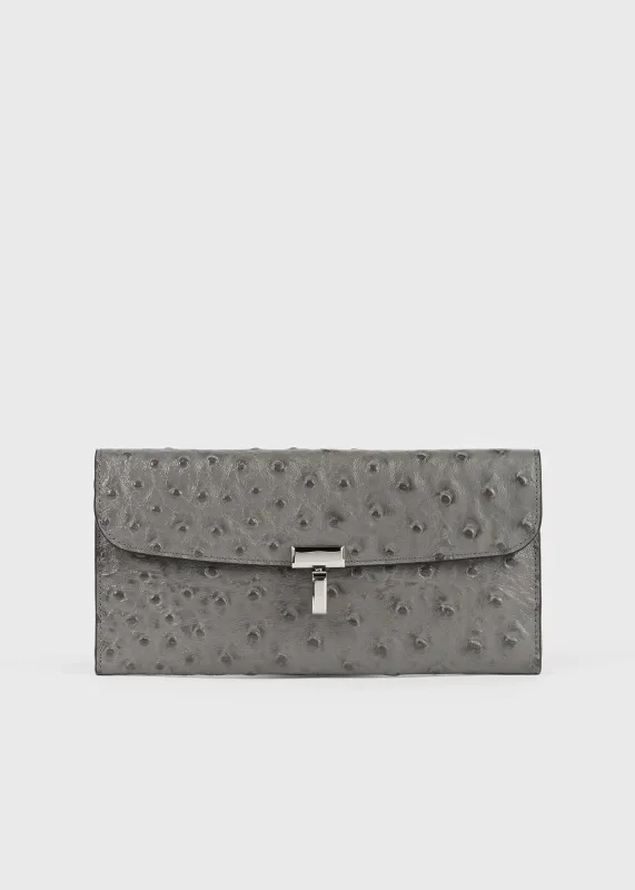 T-lock ostrich-embossed wallet grey made by Toteme