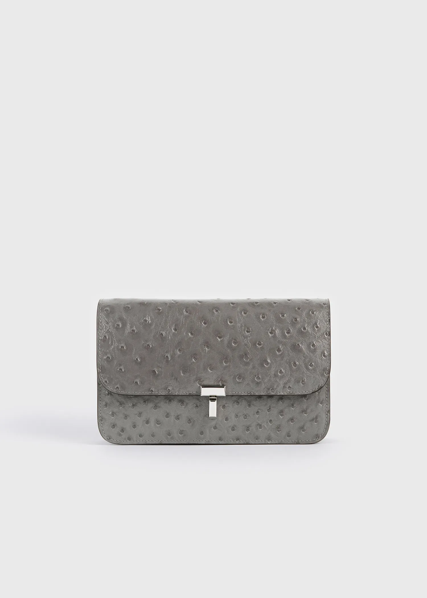 T-lock ostrich-embossed crossbody grey sold by Toteme