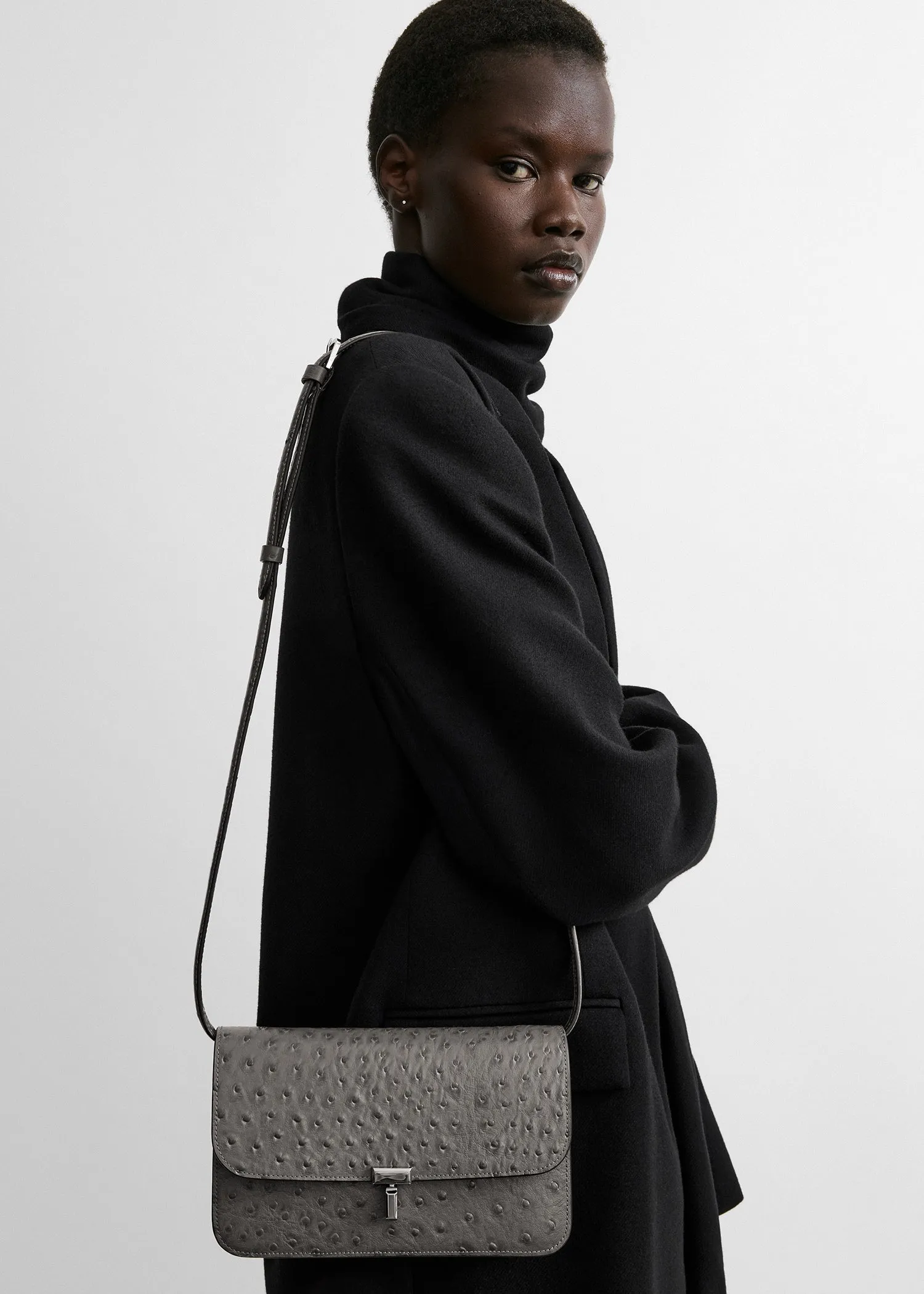 T-lock ostrich-embossed crossbody grey sold by Toteme product image thumbnail 3
