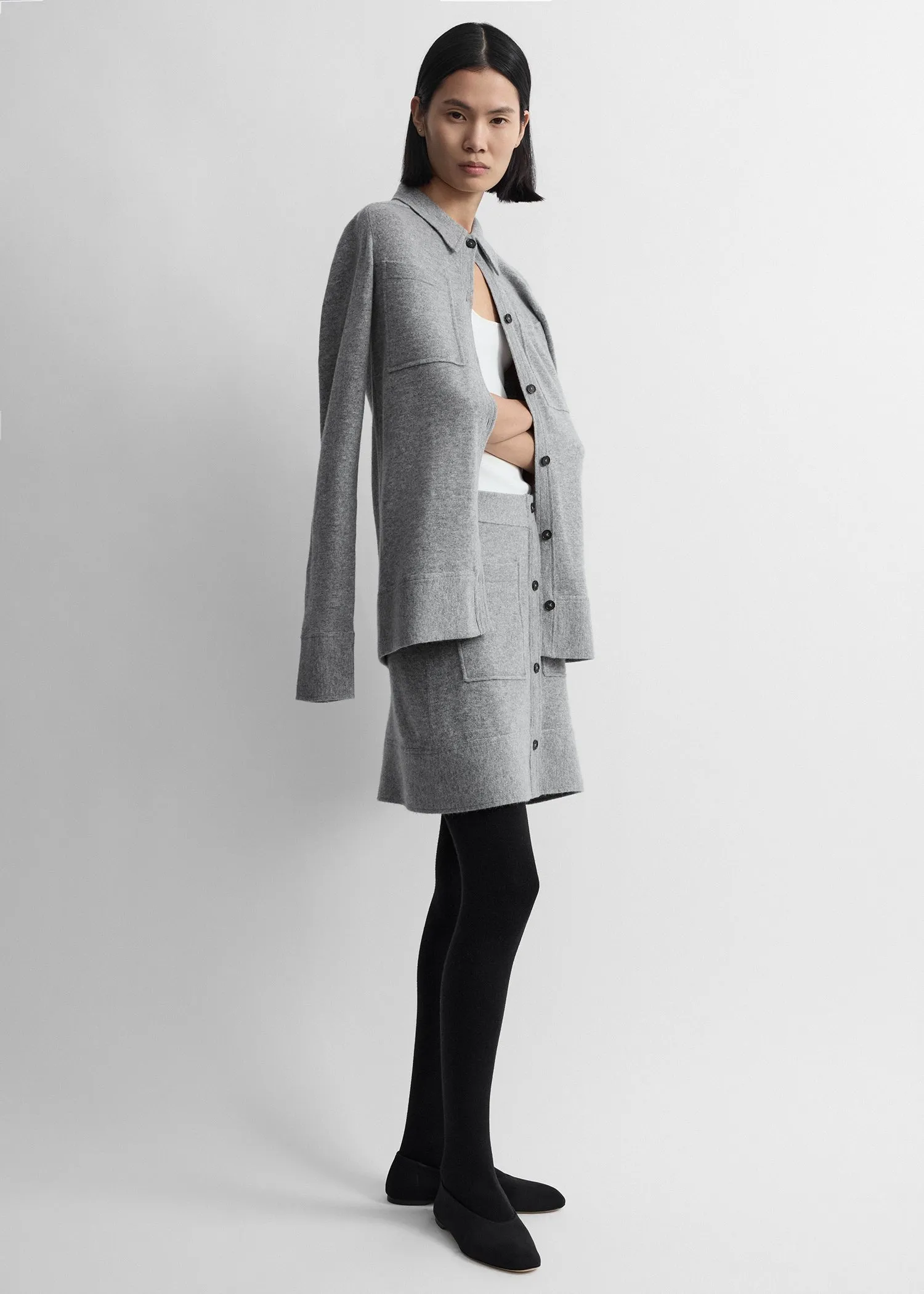 Buttoned cashmere skirt grey melange sold by Toteme product image thumbnail 2