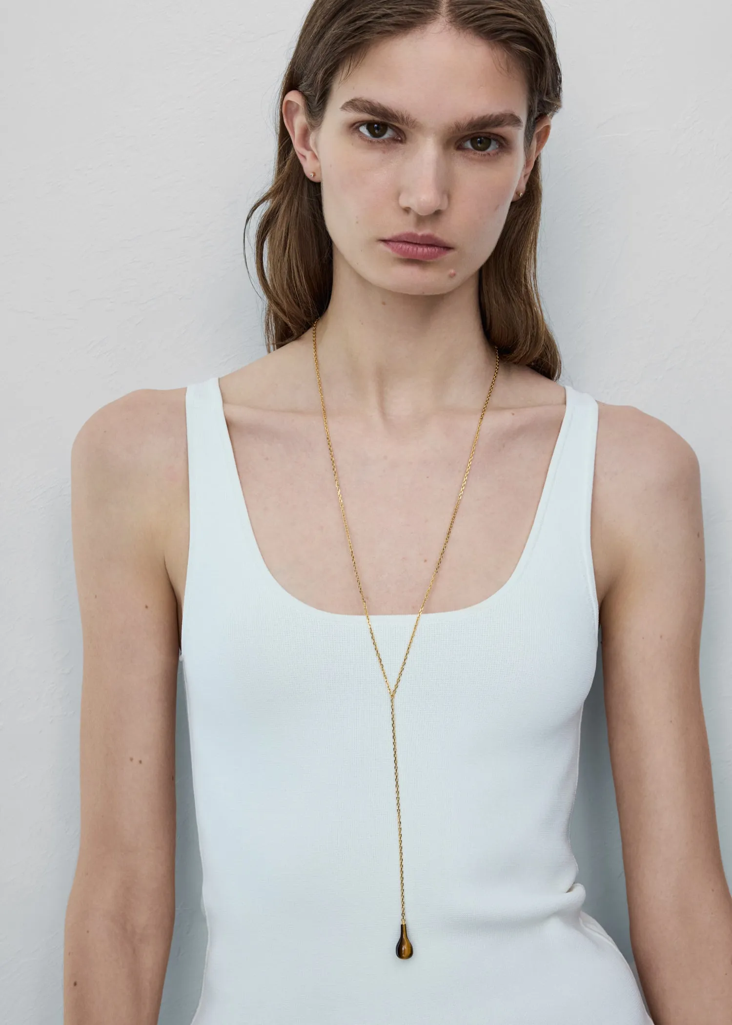 Tiger's eye drop necklace honey/gold sold by Toteme product image thumbnail 2