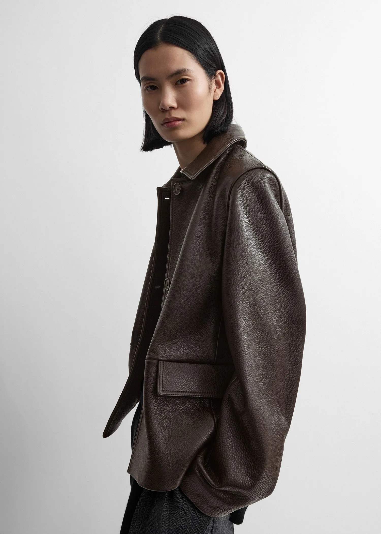 Grained leather jacket dark brown sold by Toteme product image thumbnail 4
