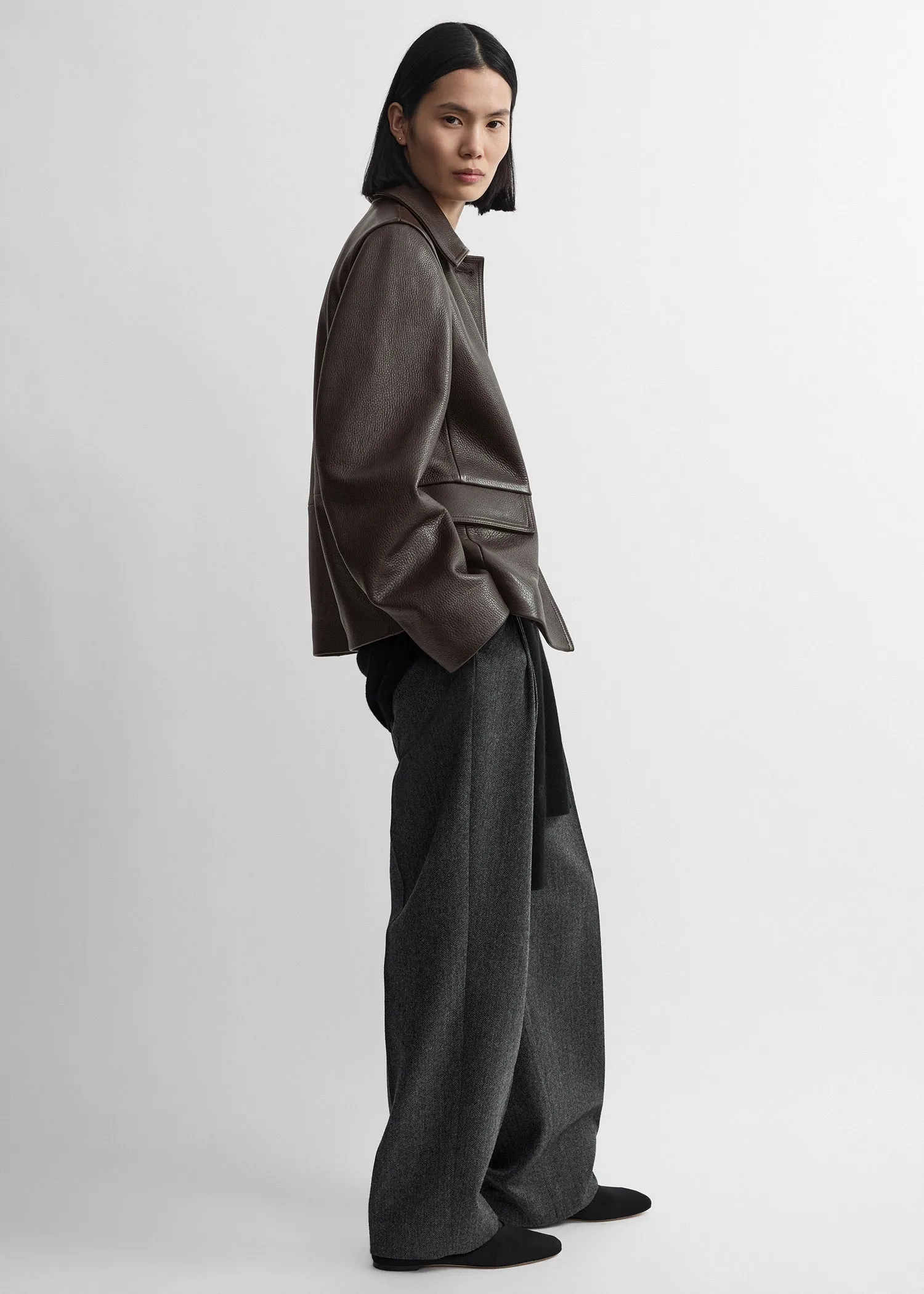 Grained leather jacket dark brown sold by Toteme product image thumbnail 2