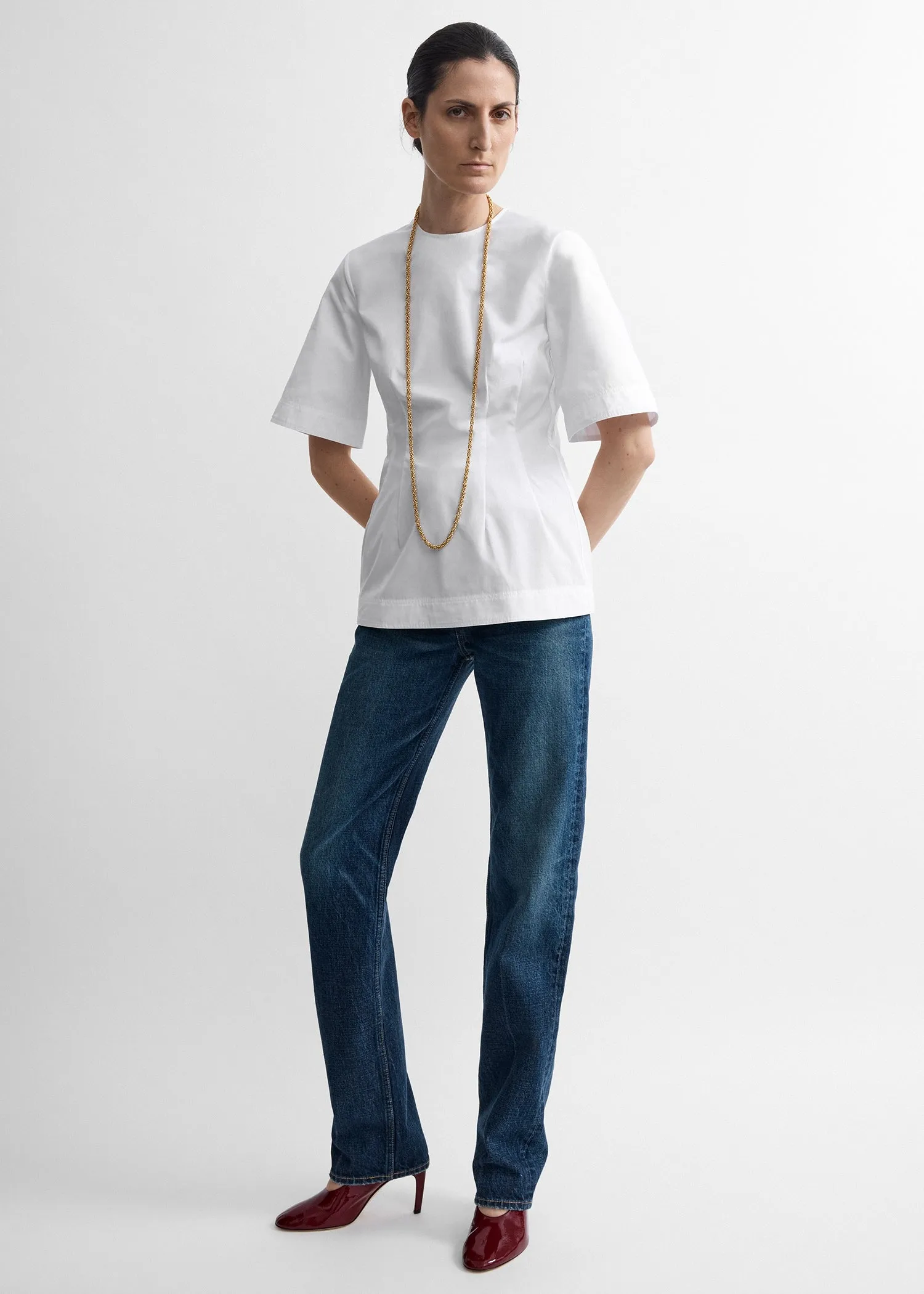 Sculptural cotton top white sold by Toteme
