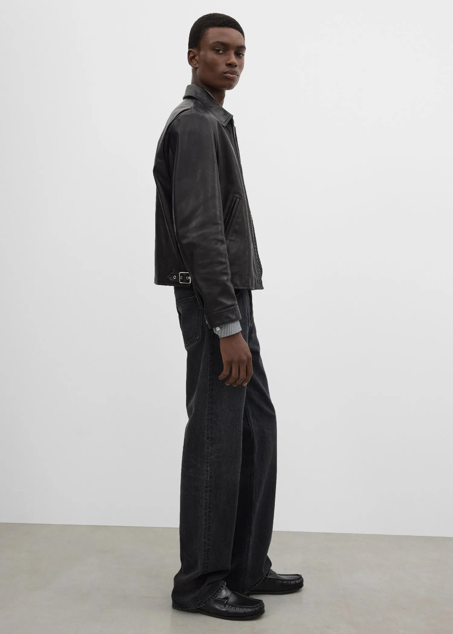 Zip leather jacket black sold by Toteme product image thumbnail 3