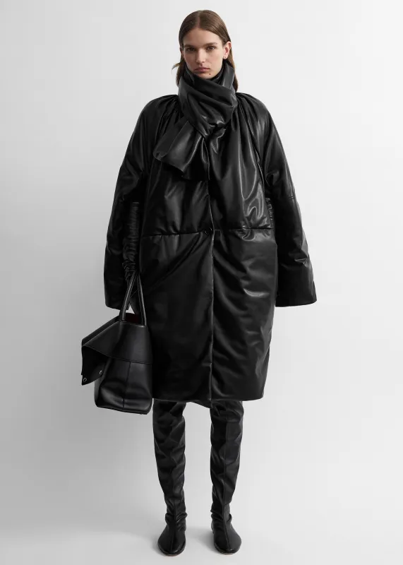 Padded leather coat black made by Toteme