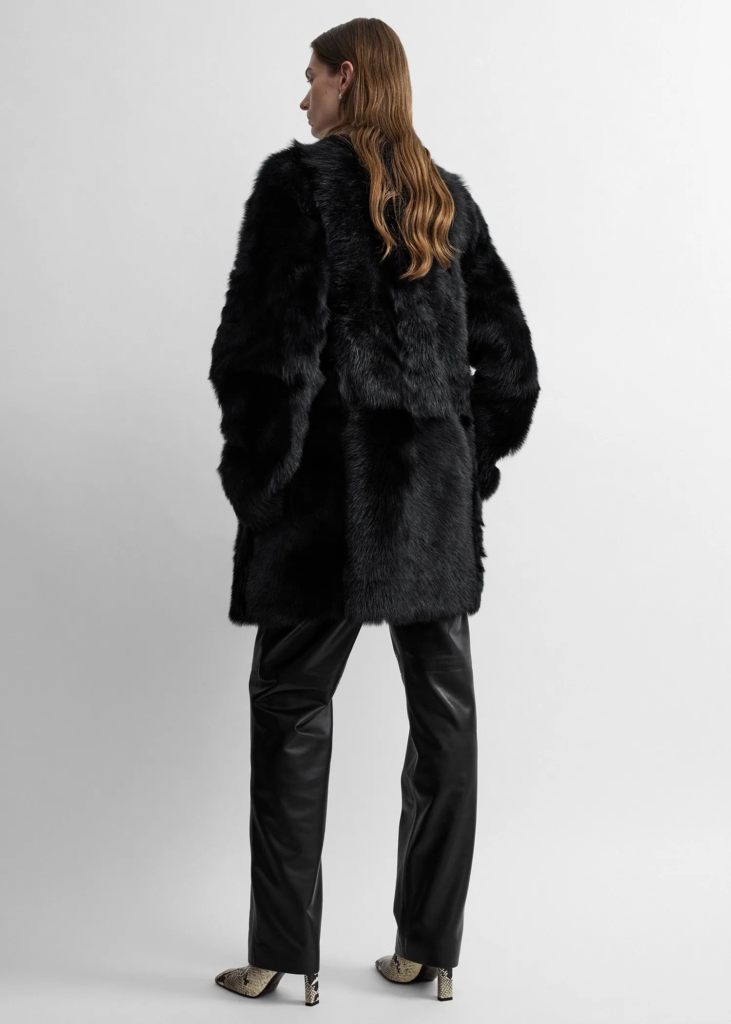 Short silky shearling coat black sold by Toteme product image thumbnail 3