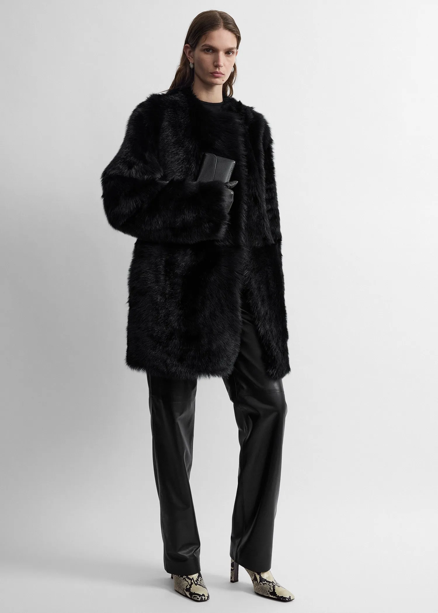 Short silky shearling coat black sold by Toteme product image thumbnail 2