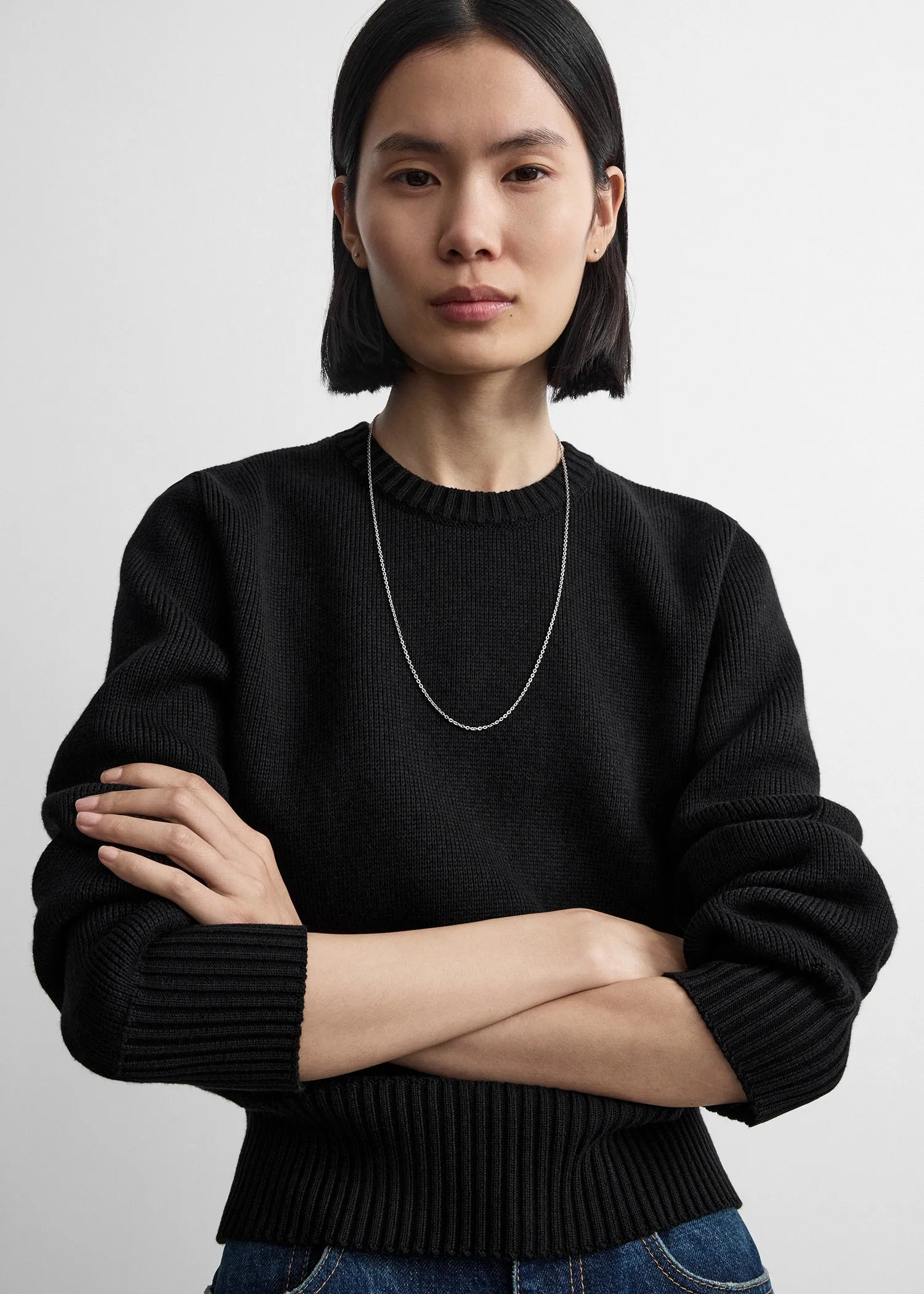 Merino cotton crew knit black sold by Toteme product image thumbnail 4
