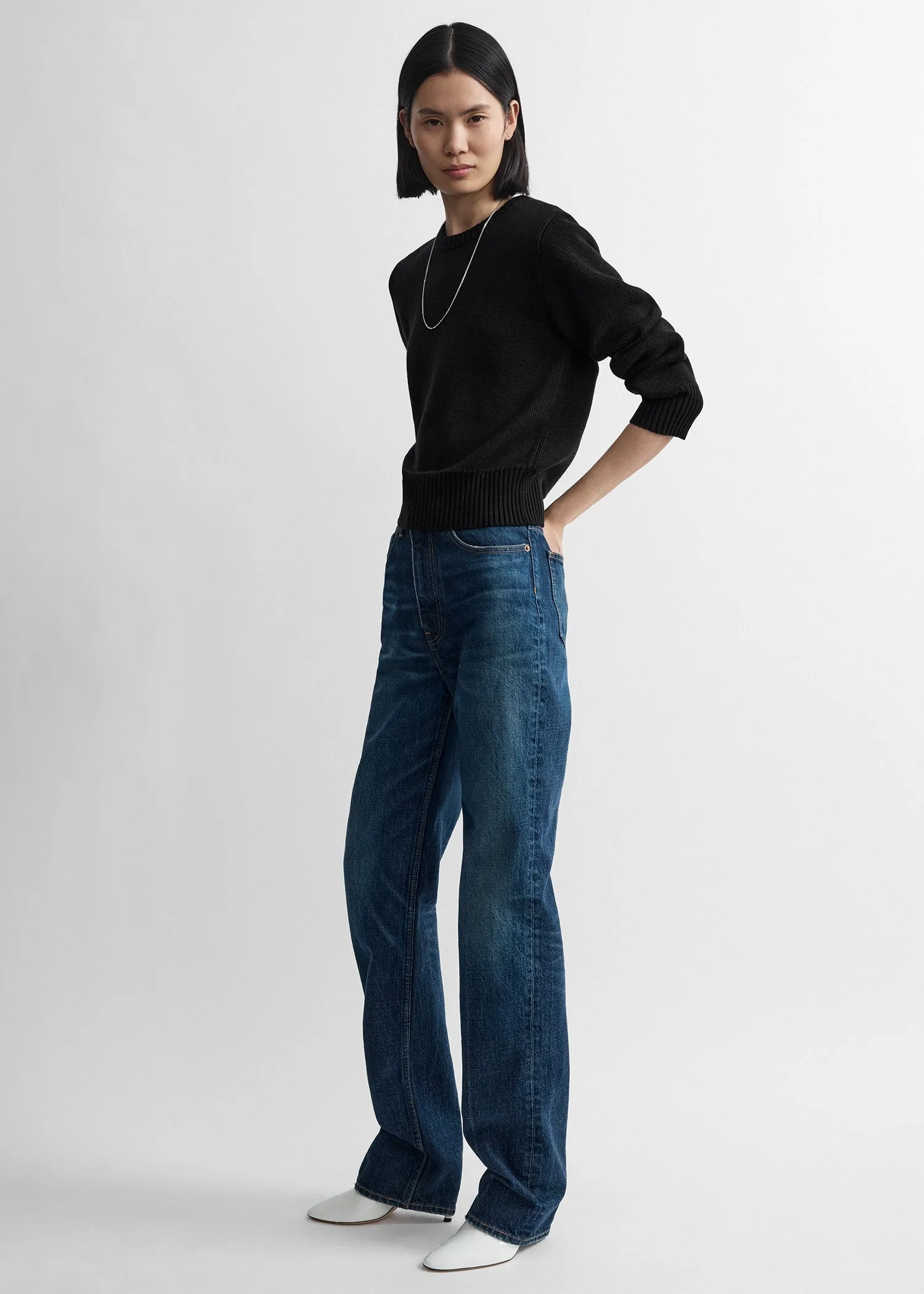 Merino cotton crew knit black sold by Toteme product image thumbnail 2