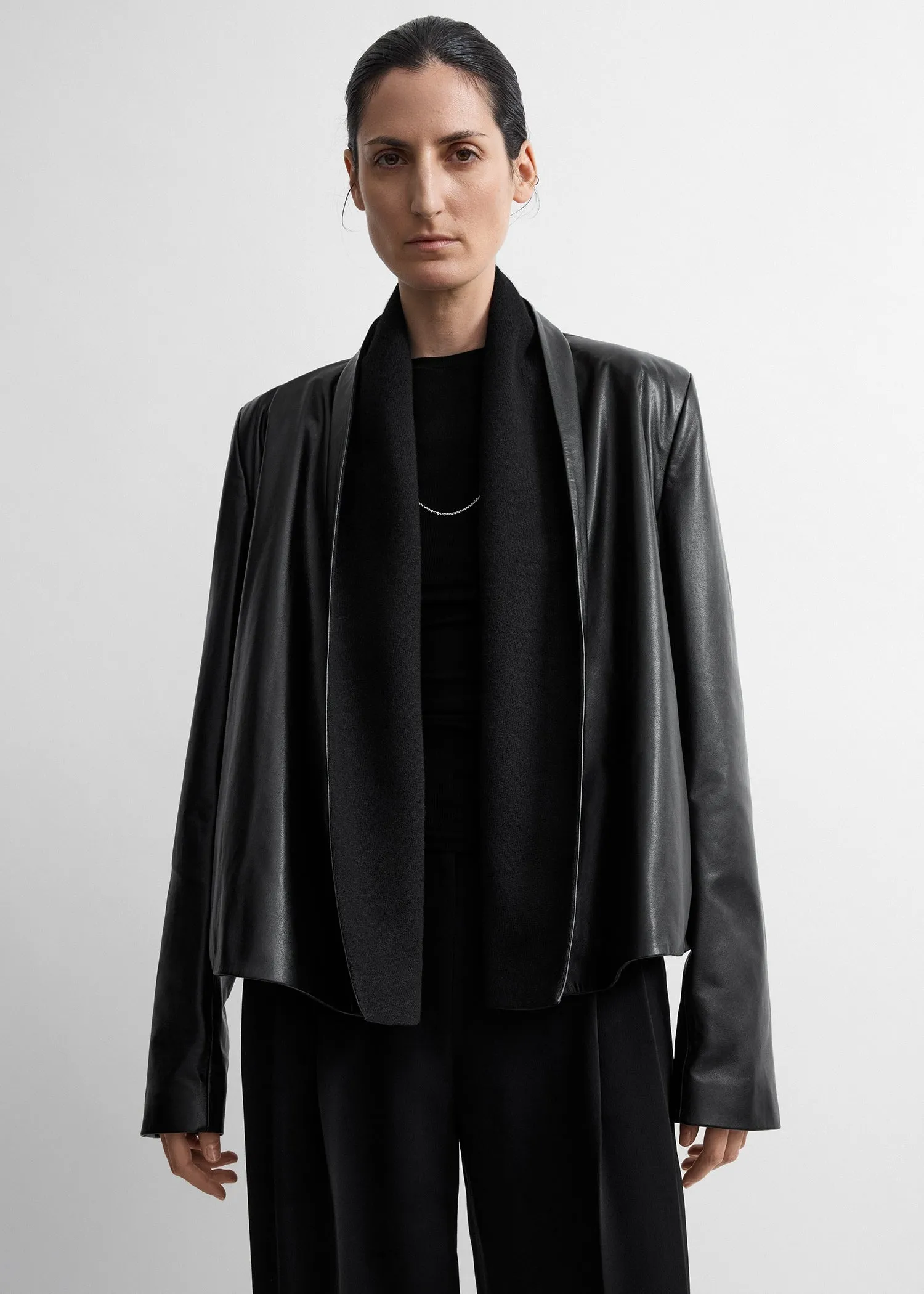 Scarf leather jacket black sold by Toteme product image thumbnail 5