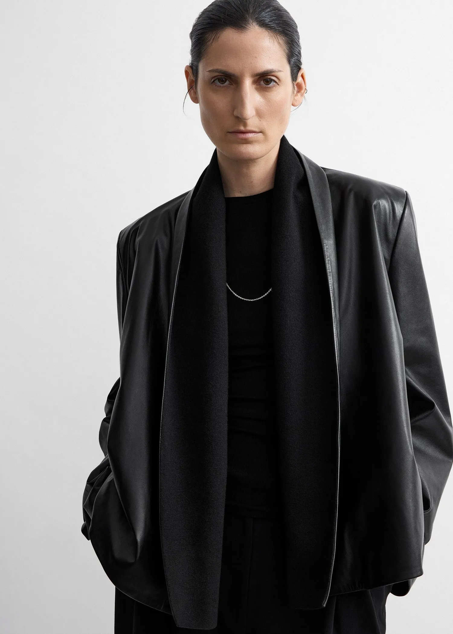 Scarf leather jacket black sold by Toteme product image thumbnail 4
