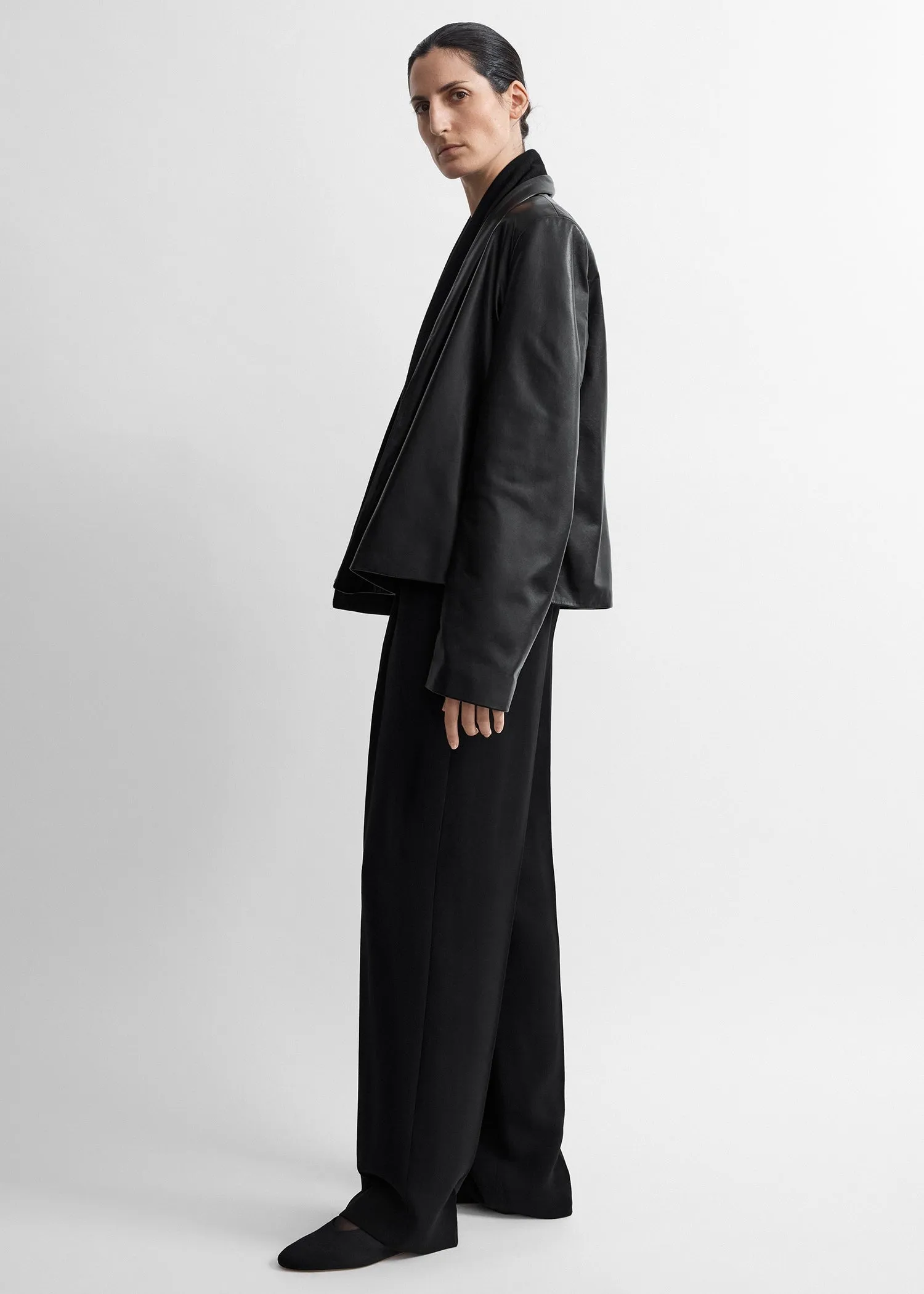 Scarf leather jacket black sold by Toteme product image thumbnail 2