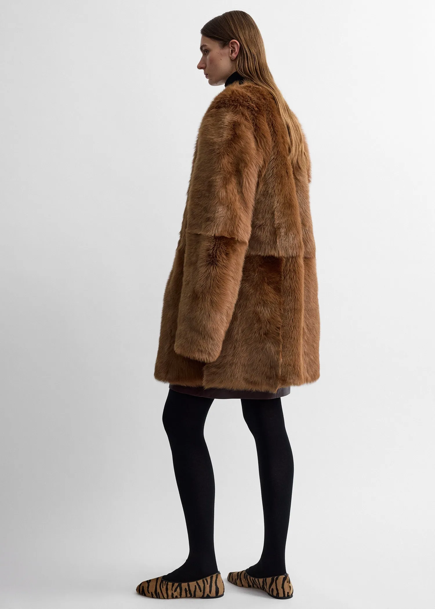 Short silky shearling coat ginger sold by Toteme product image thumbnail 3