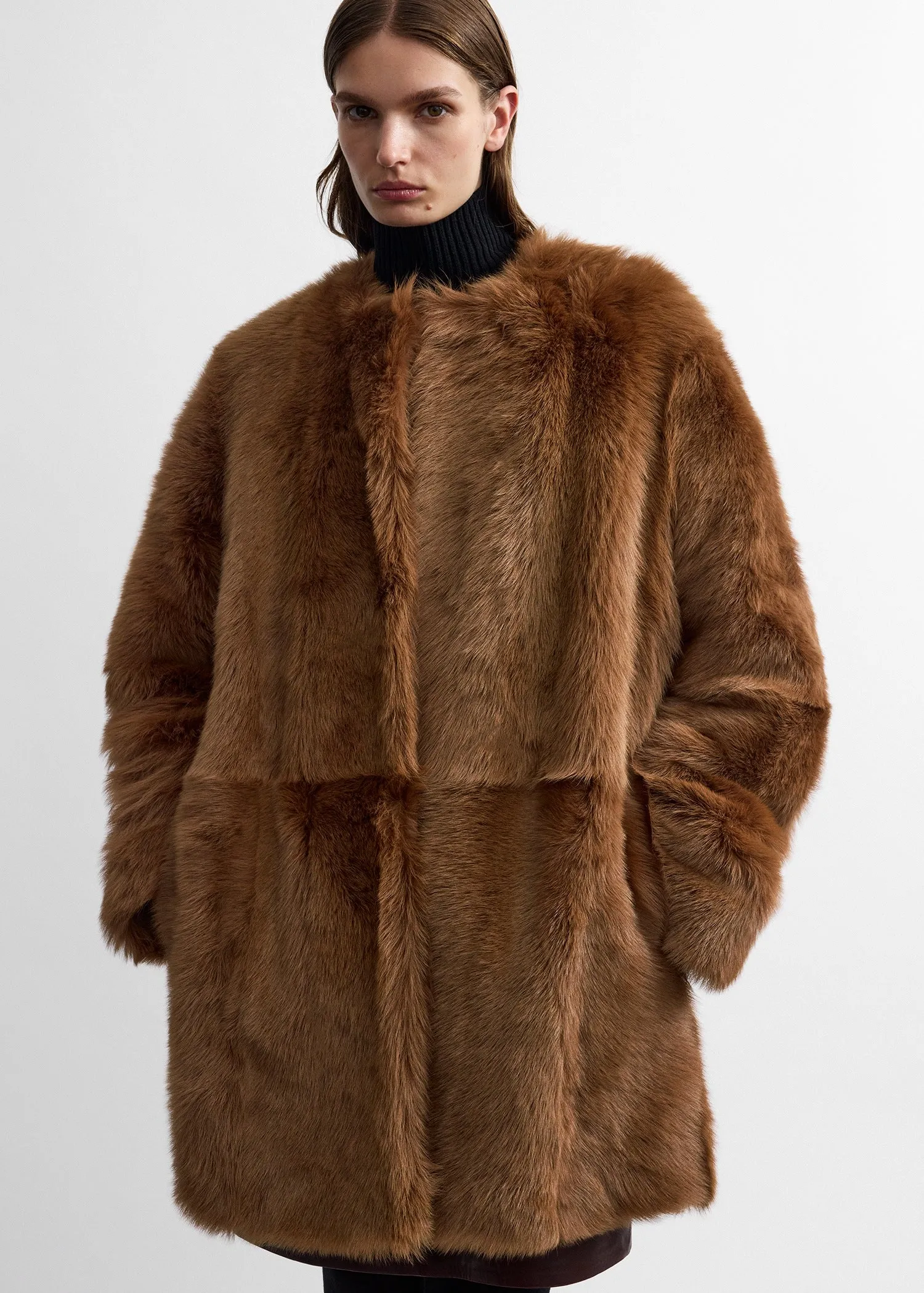Short silky shearling coat ginger sold by Toteme product image thumbnail 5