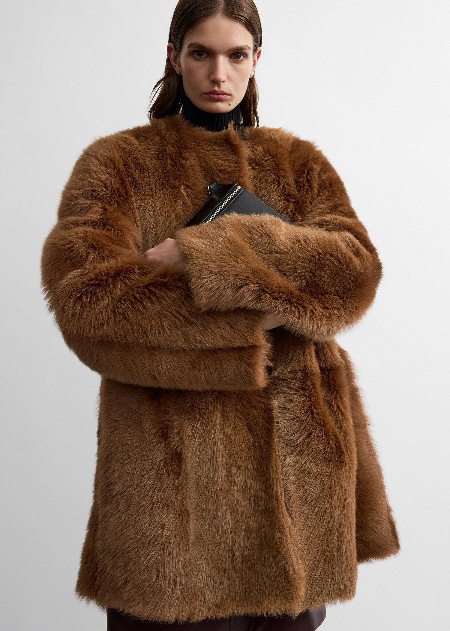 Short silky shearling coat ginger sold by Toteme product image thumbnail 4
