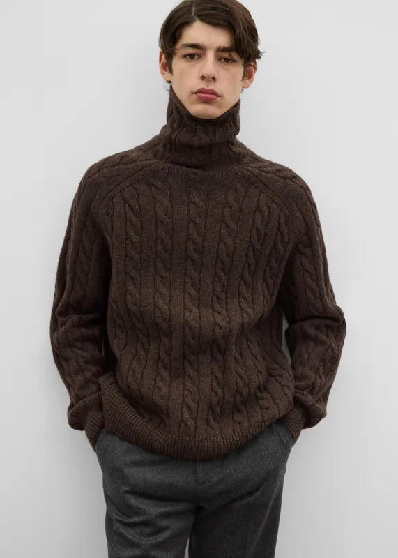 Raglan cable turtleneck brown melange made by Toteme