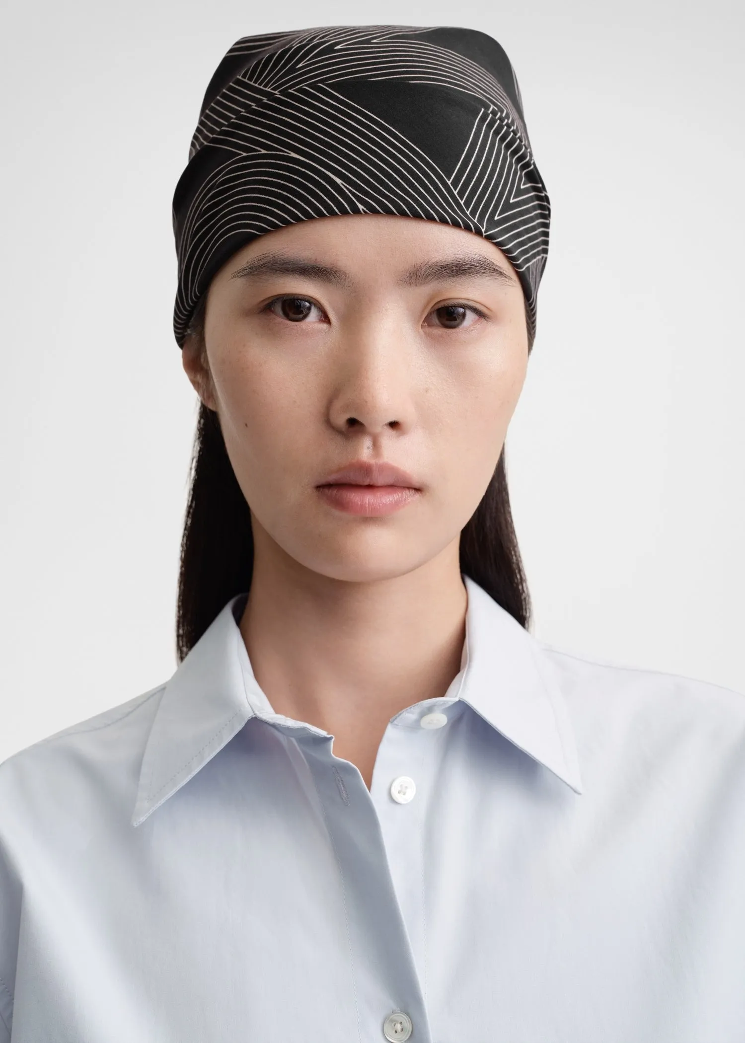 Striped monogram cotton silk scarf black sold by Toteme product image thumbnail 2