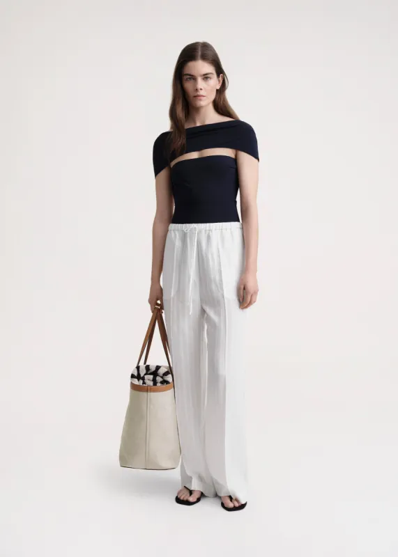 Jacquard stripe drawstring trousers white sold by Toteme