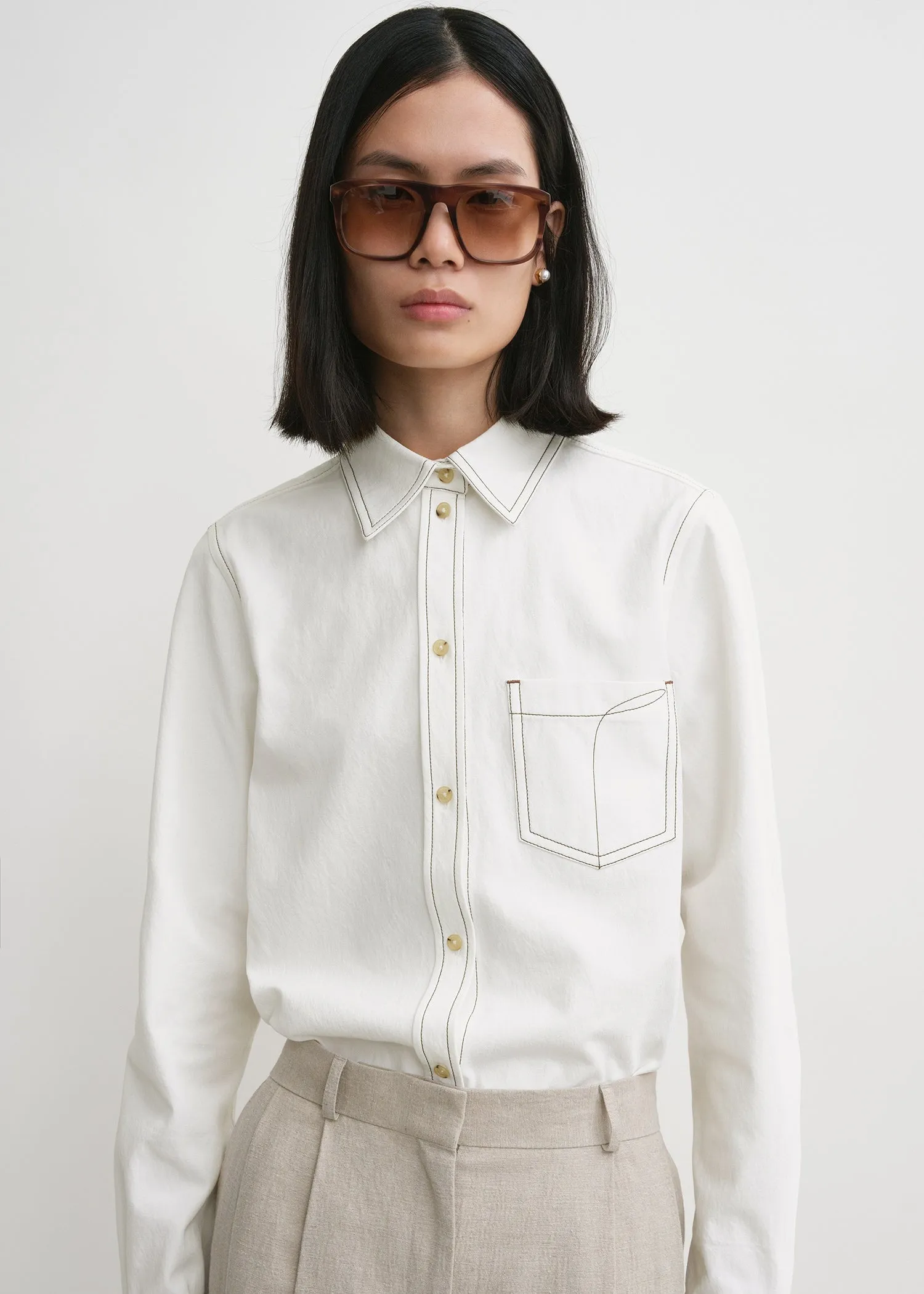 Petite tumbled cotton shirt white sold by Toteme product image thumbnail 4