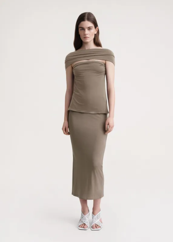 Slip-through top dark taupe sold by Toteme