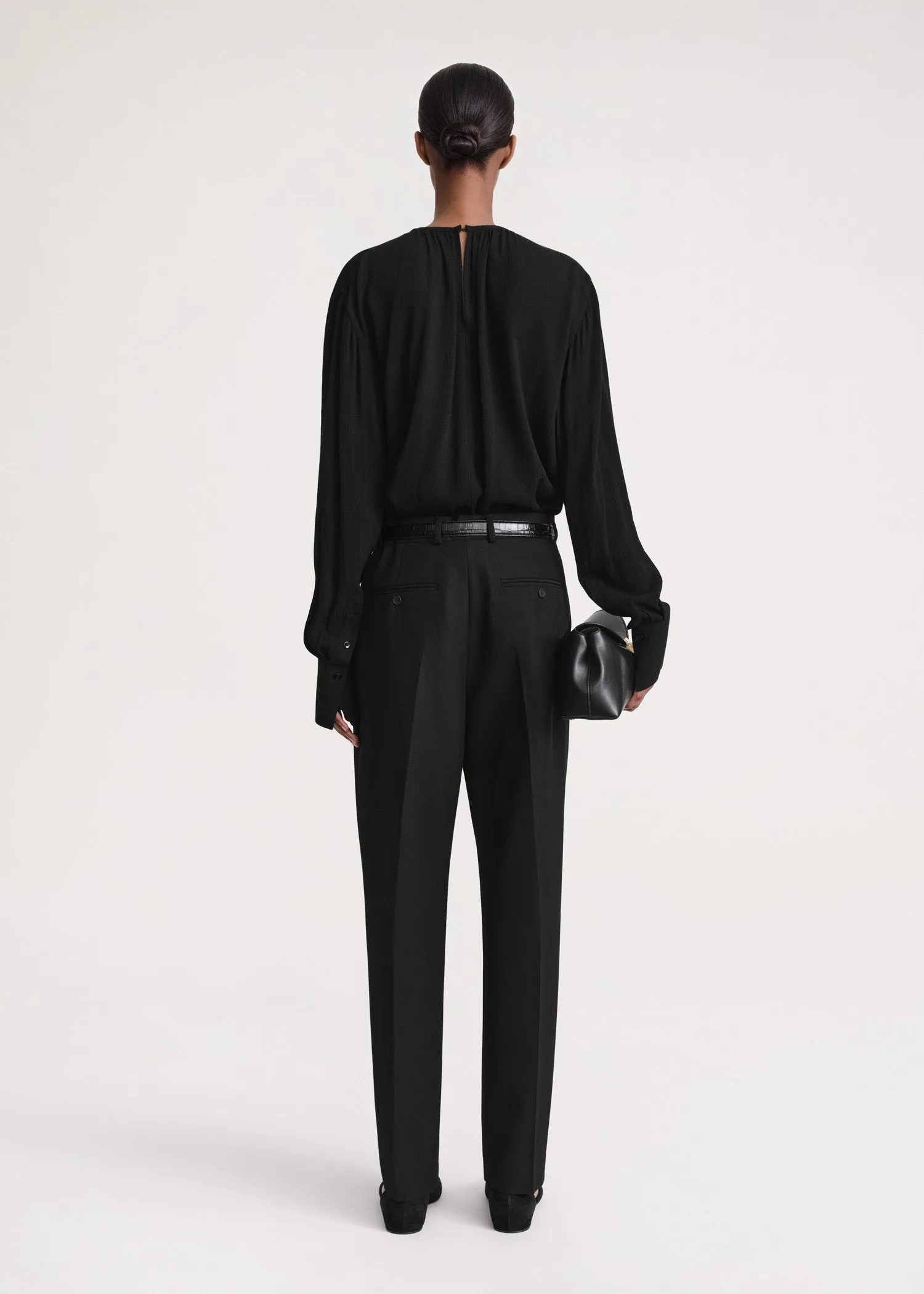 Gathered-neck crepe blouse black sold by Toteme product image thumbnail 3