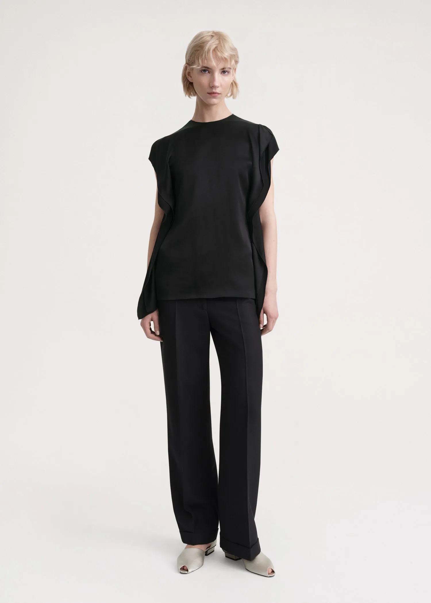 Side-drape satin top black sold by Toteme