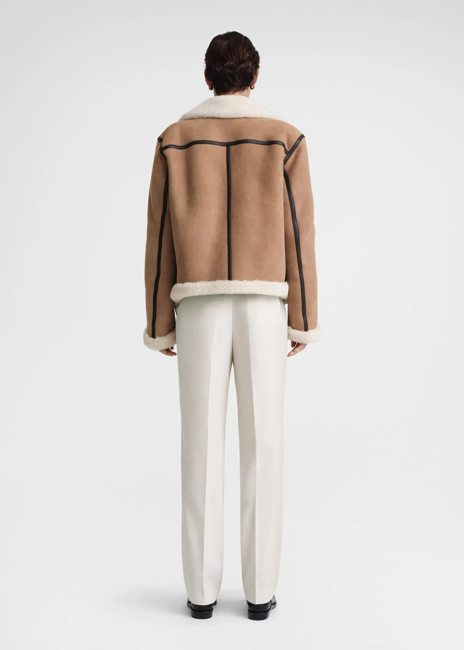 Shearling aviator jacket dark biscuit sold by Toteme product image thumbnail 3